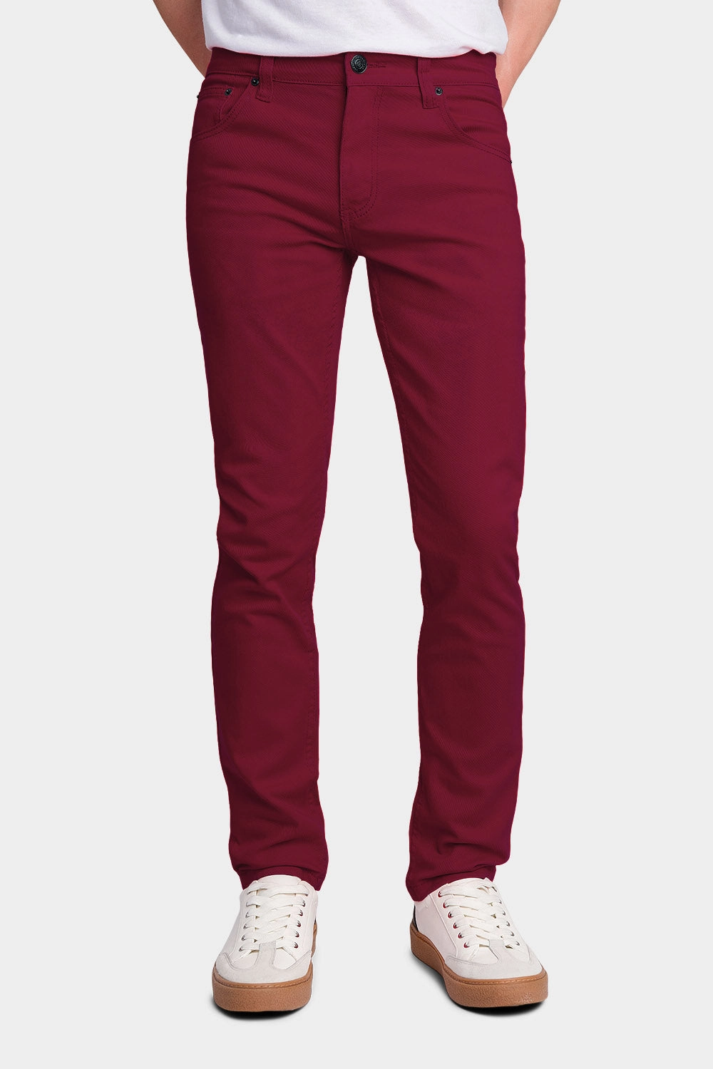 Versatile Layer Hiking Gear Men's Essential Skinny Fit Colored Jeans (Burgundy)