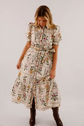 Bringing Happiness Midi Dress Relaxed Waist Fit Sunset Look