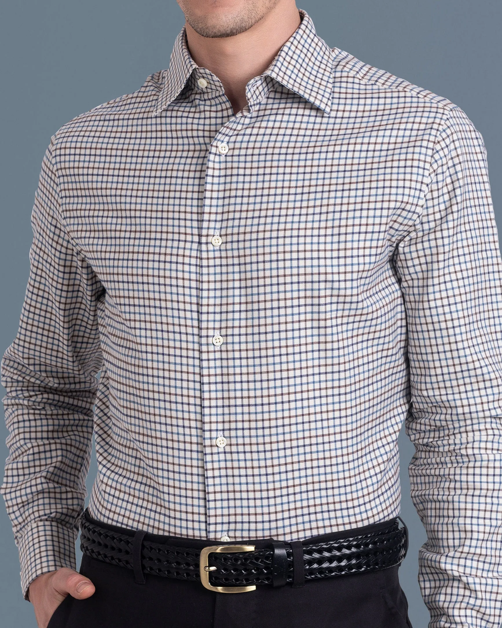 Brown Blue Tattersall Checks Twill Flannel Spring Collection