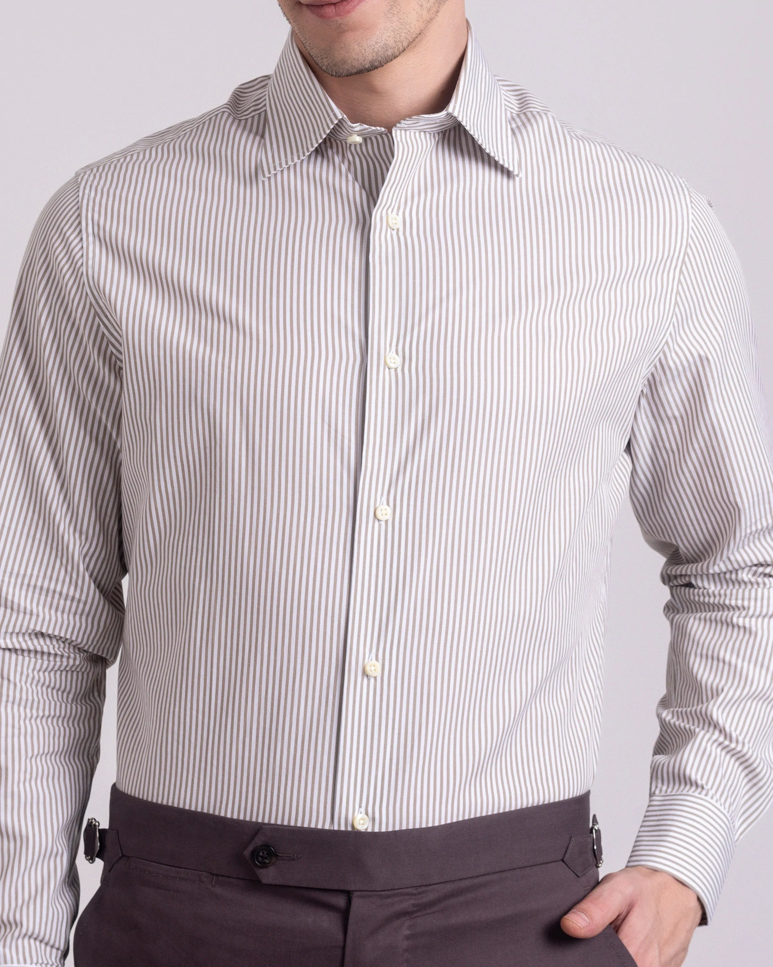 Brown White Candy Stripes Shirt Gym Appropriate High Neck