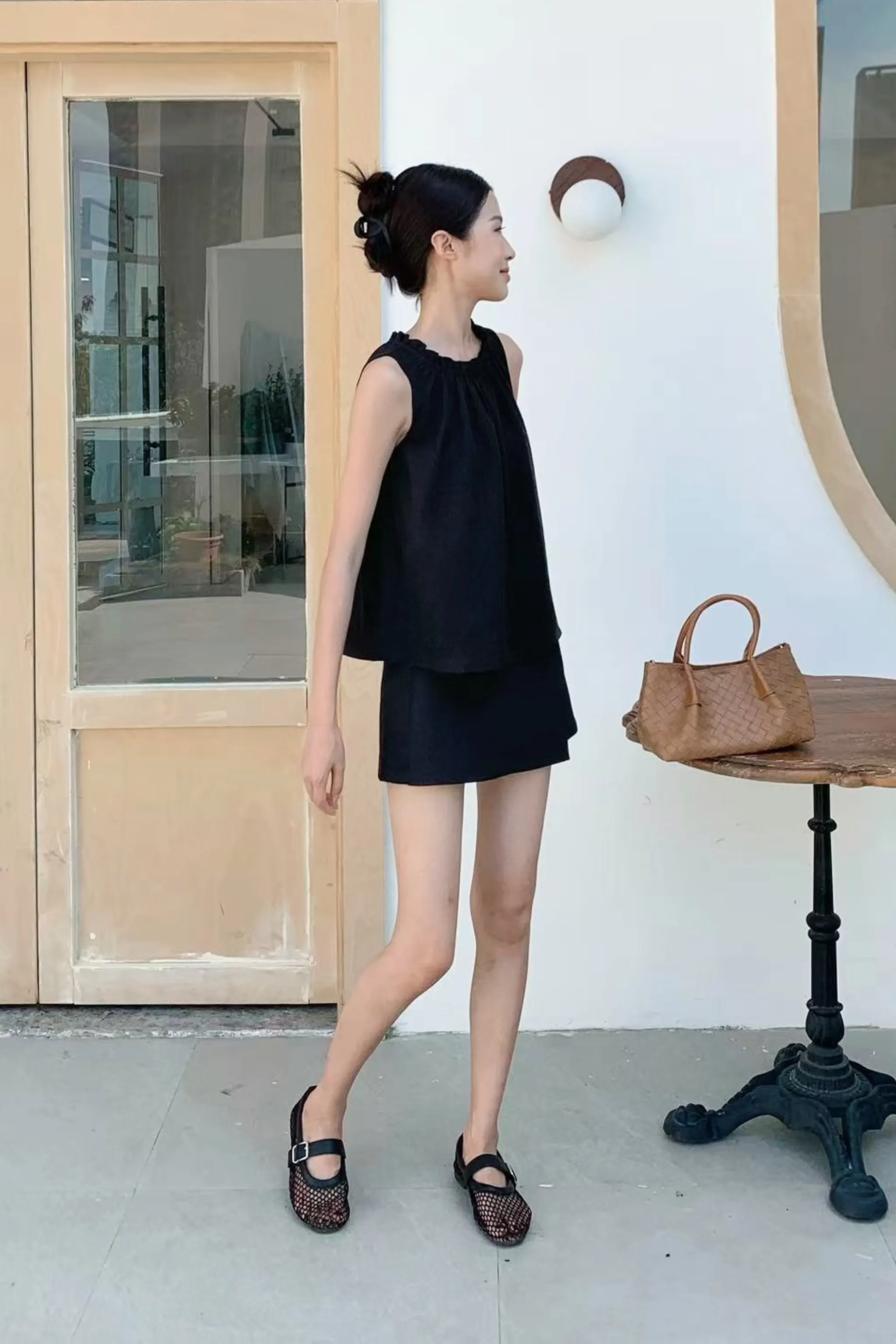 Graceous Ruffles Blouse Black DualLayer Weave LowMaintenance Fabric