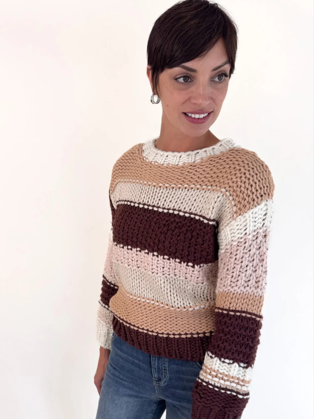 Multipanel Construction Sophisticated Comfort Butter Pecan Chunky Sweater