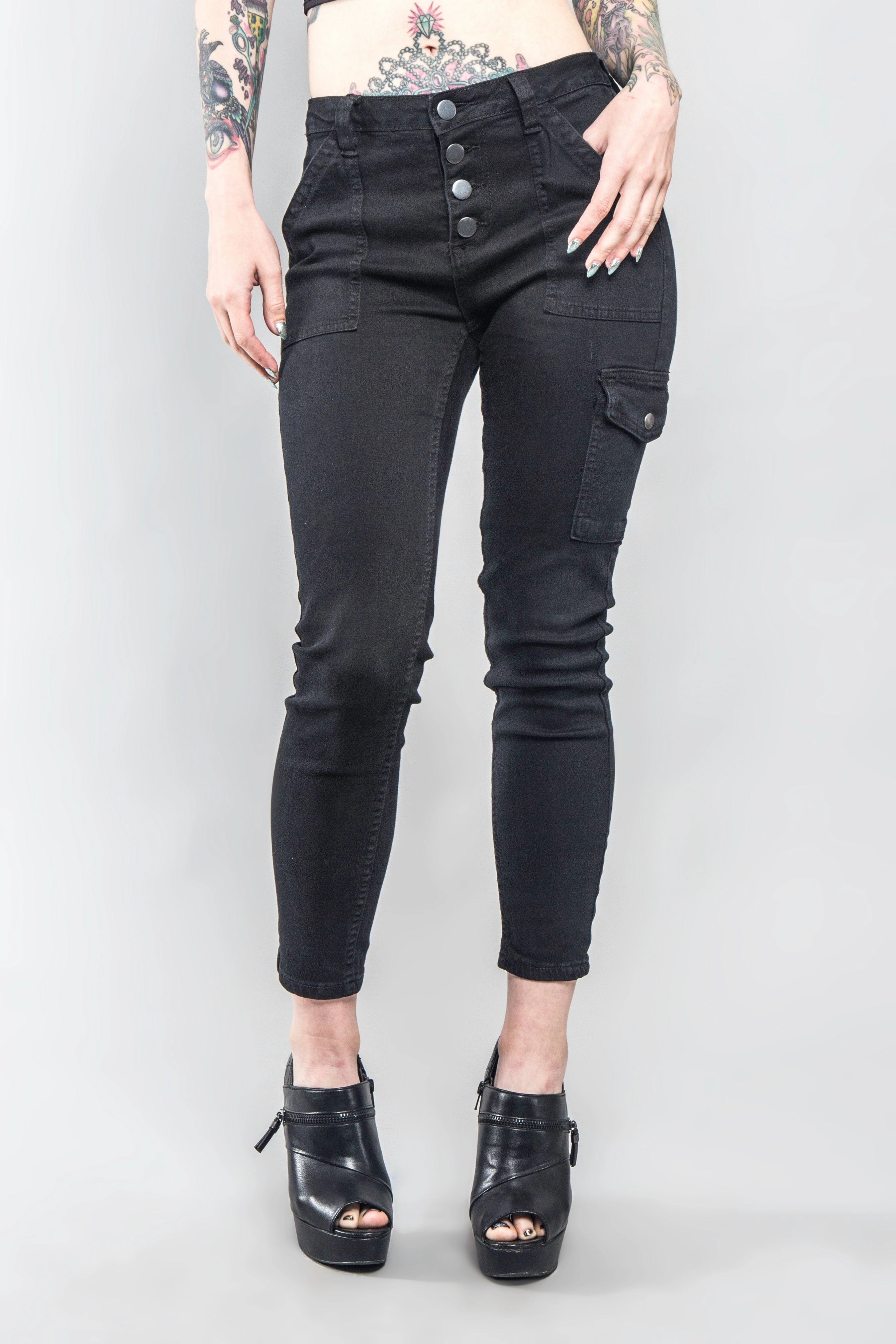 Seamless Wear Buttoned Skinny Cargo Pants
