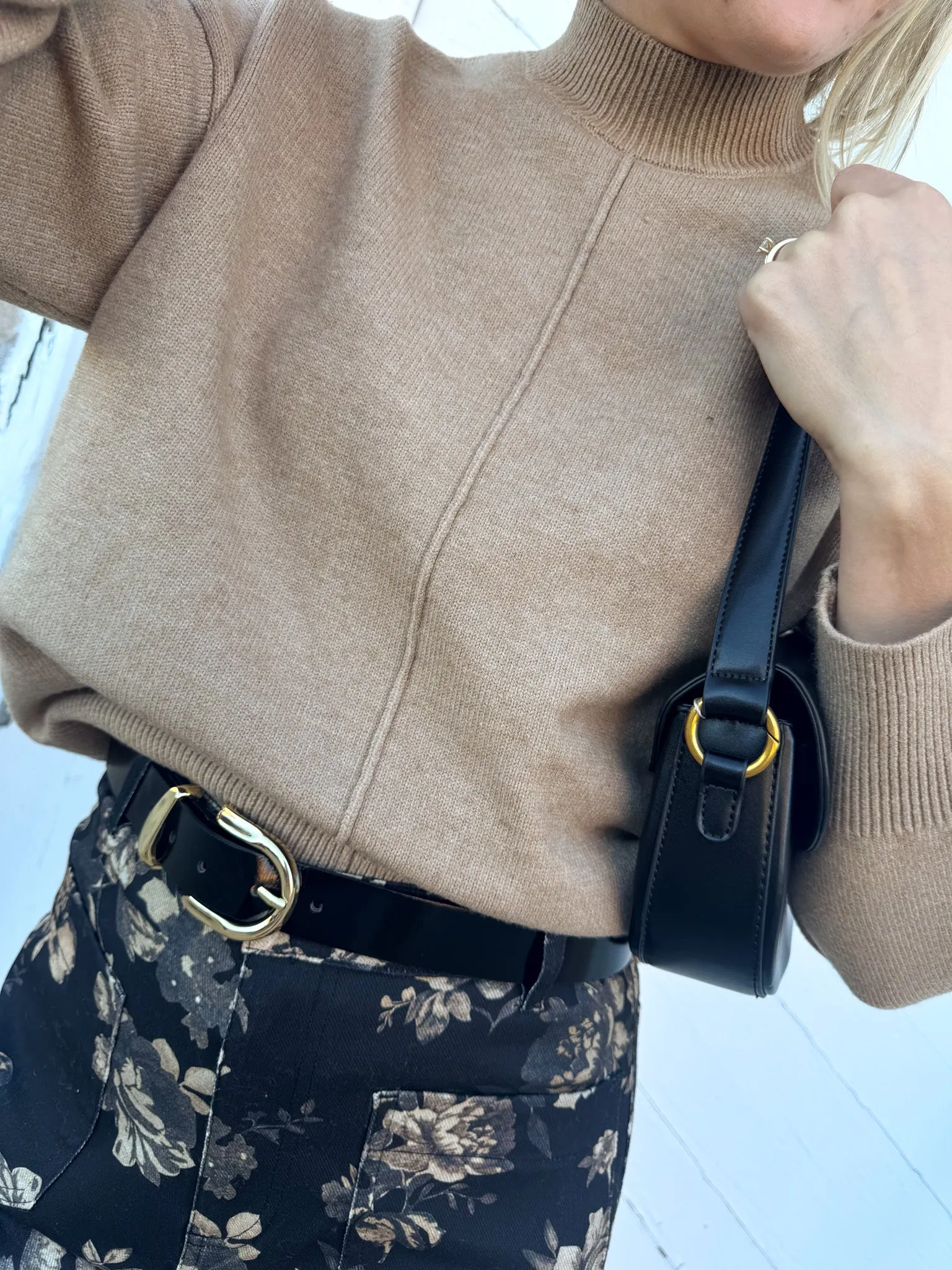 Carmen Mock Neck Sweater- Taupe Easy Layering