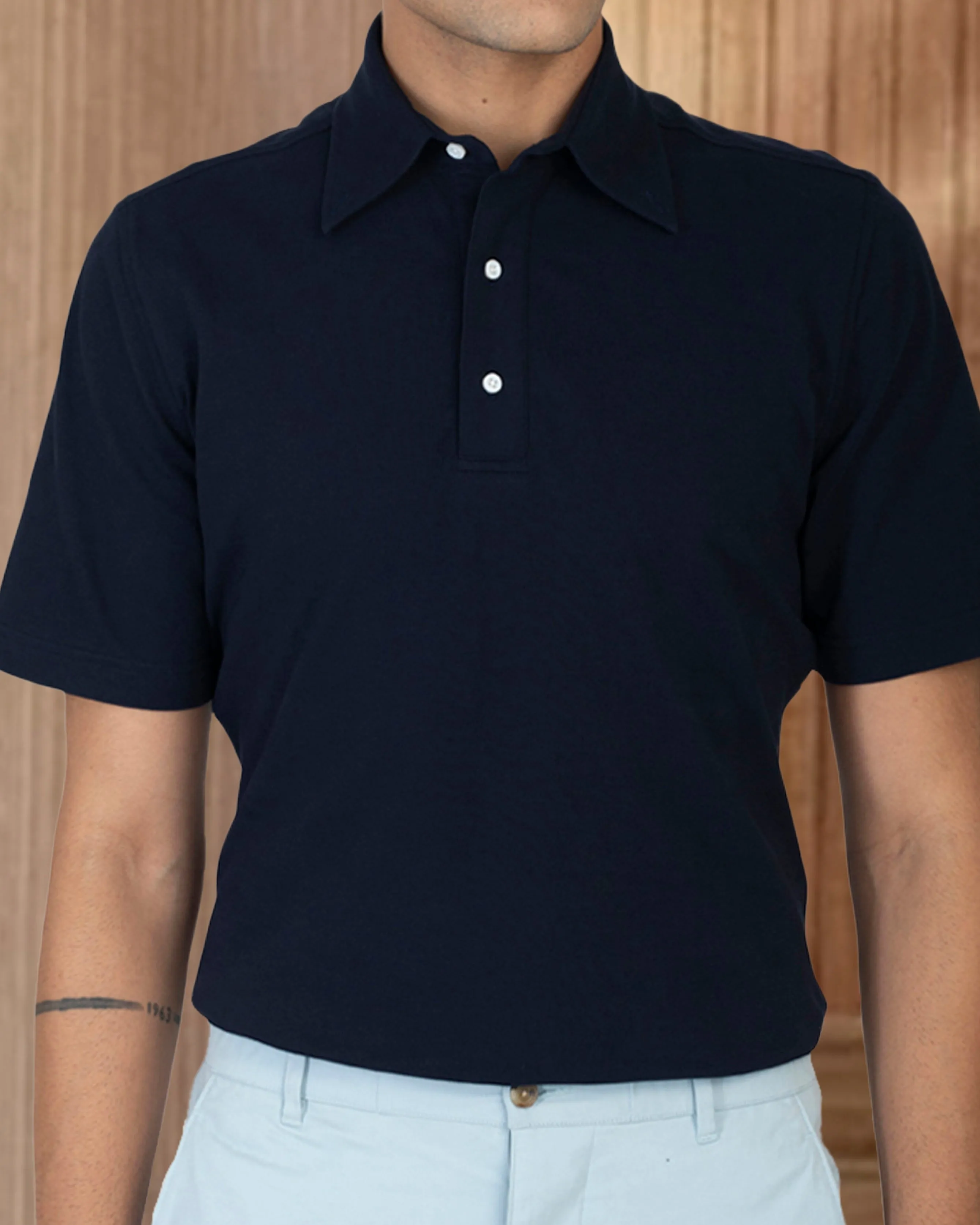 Navy Polo Ribbed Trim Embroidered Detail