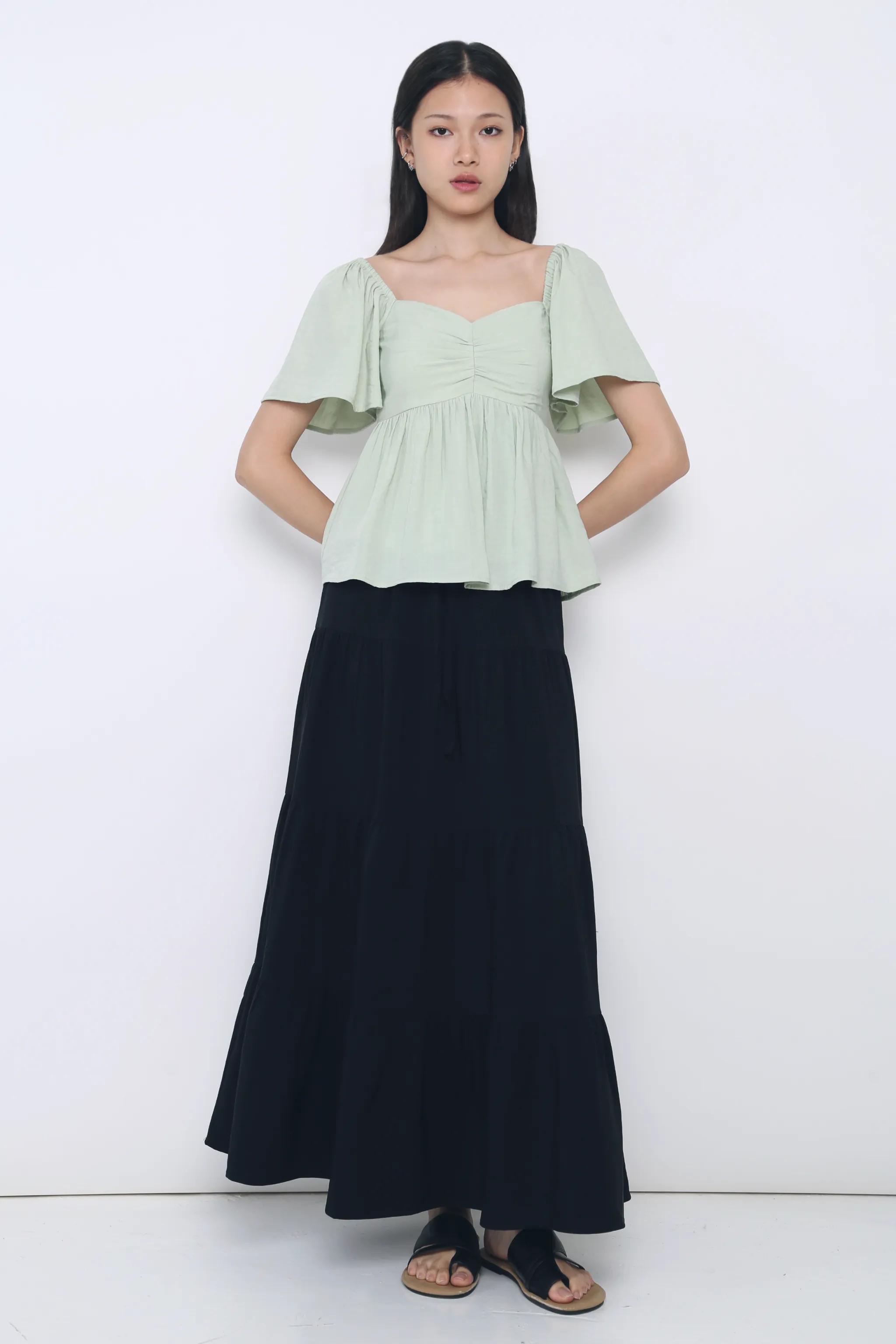 Ceci Sweetheart Babydoll Top Apple Mint TaglessCollar Fashion Statement