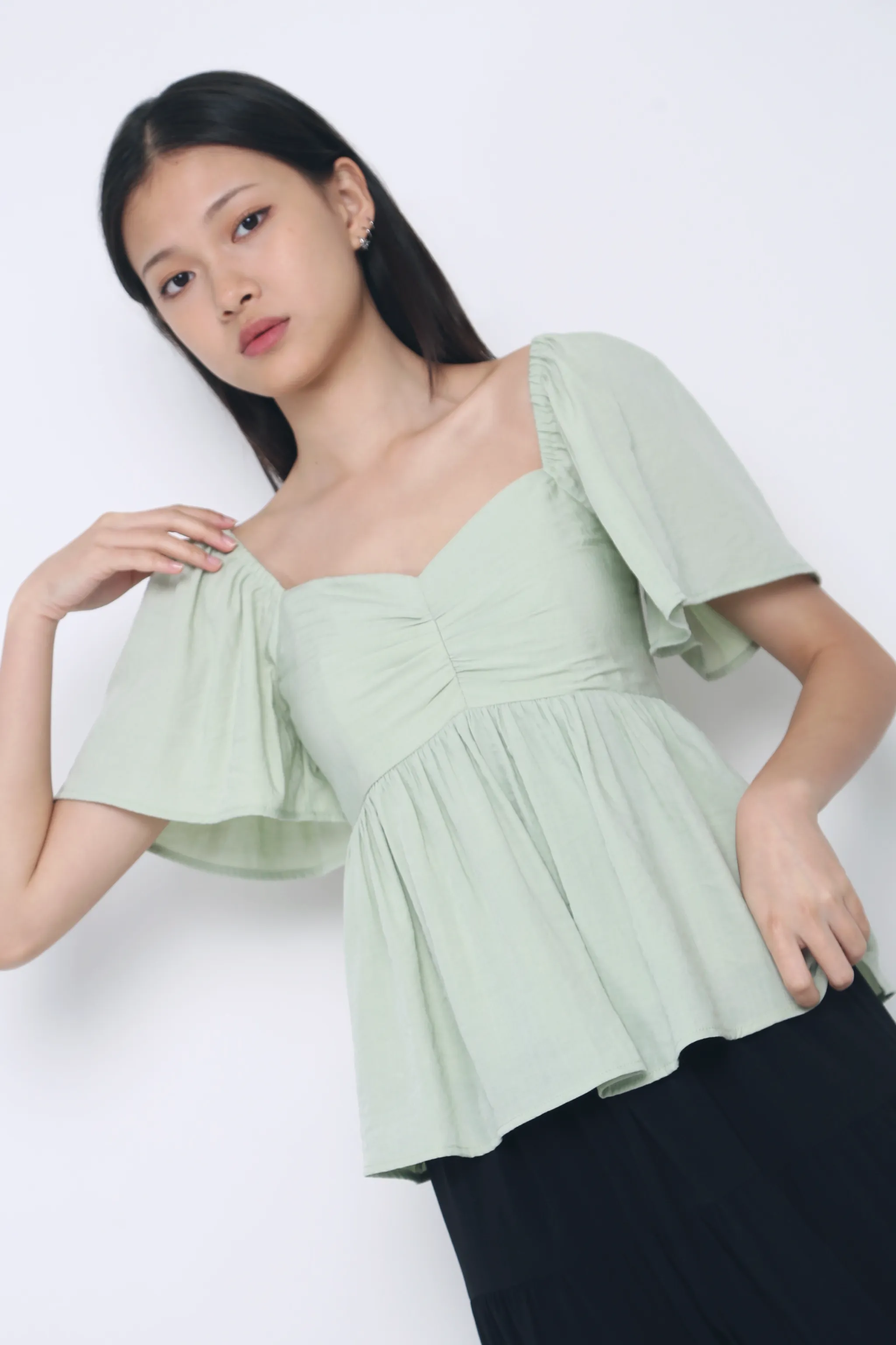 Basic Sweatshirt Ceci Sweetheart Babydoll Top Apple Mint
