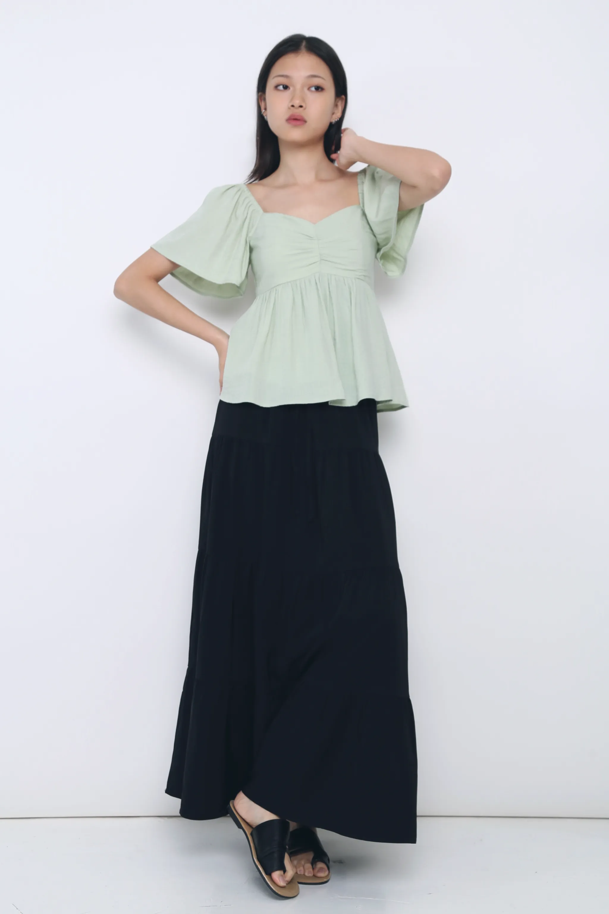 Ceci Sweetheart Babydoll Top Apple Mint standard fit Stretch Fit Engineering