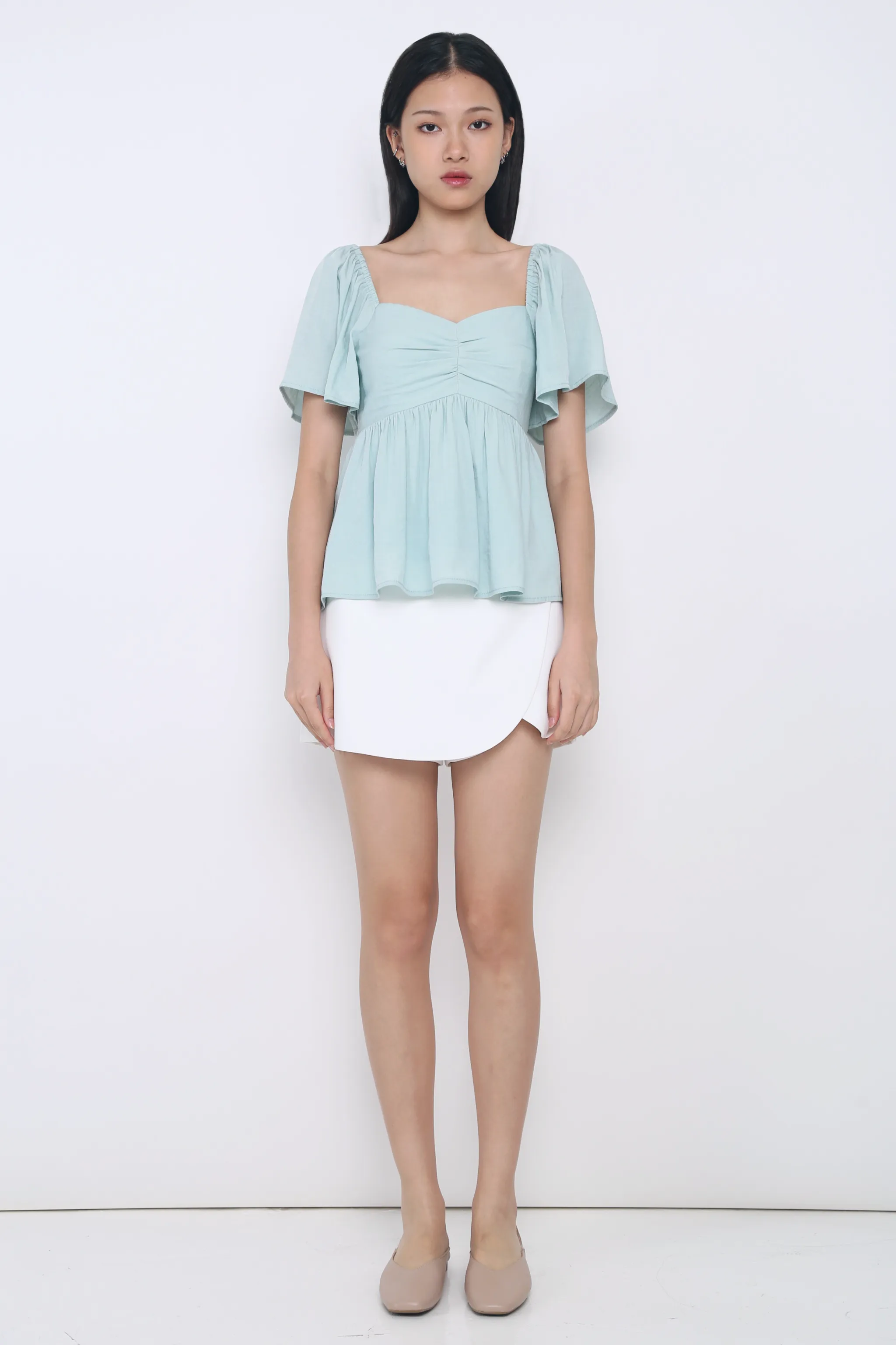 Ceci Sweetheart Babydoll Top Ice Blue Double Layered Hem Reinforcement BiodegradableFabric