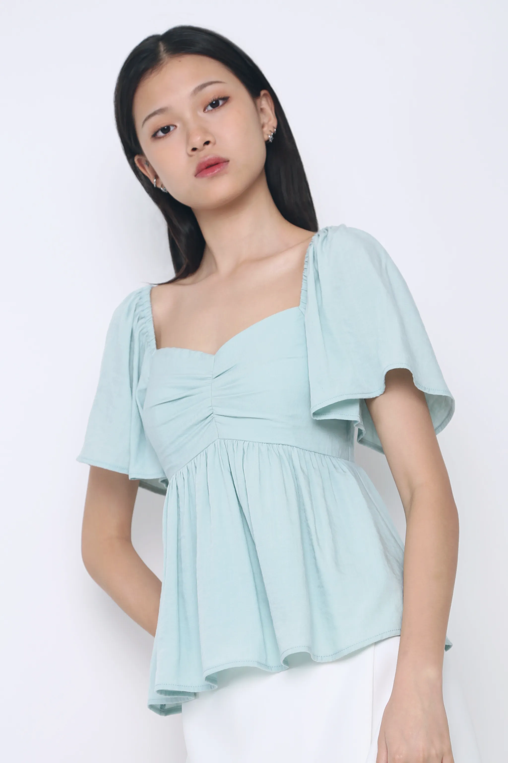 Ceci Sweetheart Babydoll Top Ice Blue Soft Cotton