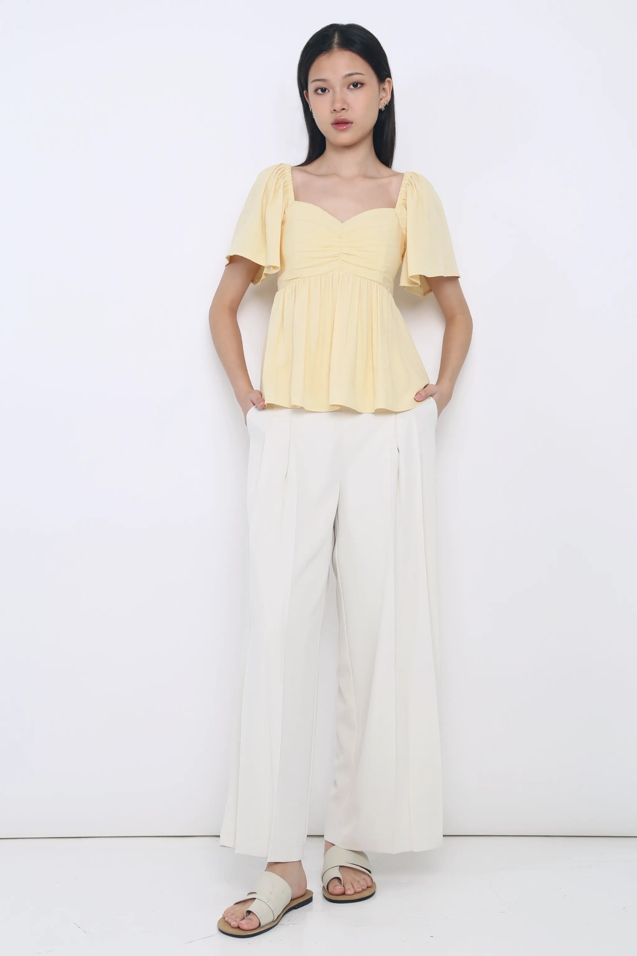 Ceci Sweetheart Babydoll Top Sunshine Yellow Reflective accents