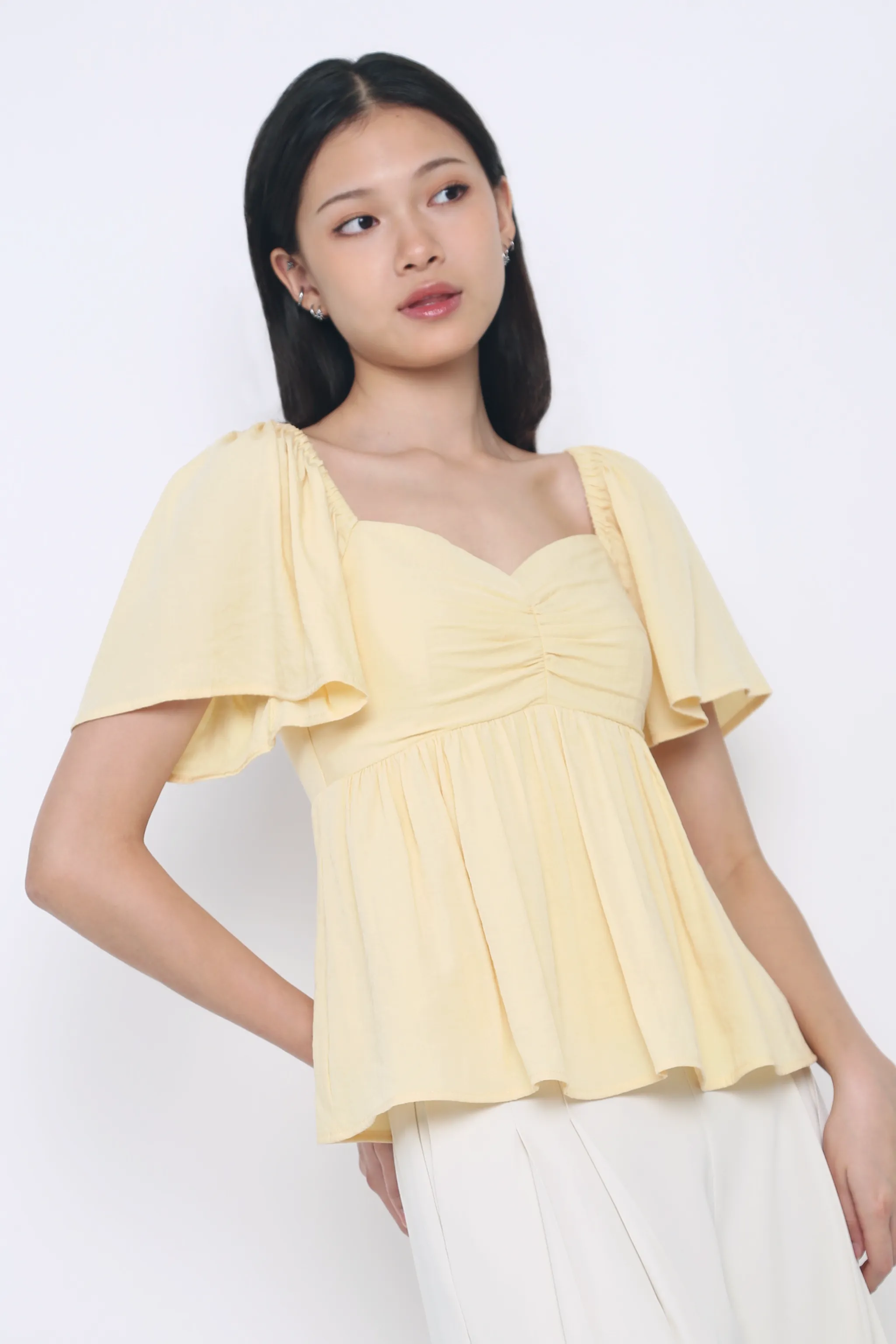 Ventilated Back Panels Abrasion Resistant Fabric Ceci Sweetheart Babydoll Top Sunshine Yellow
