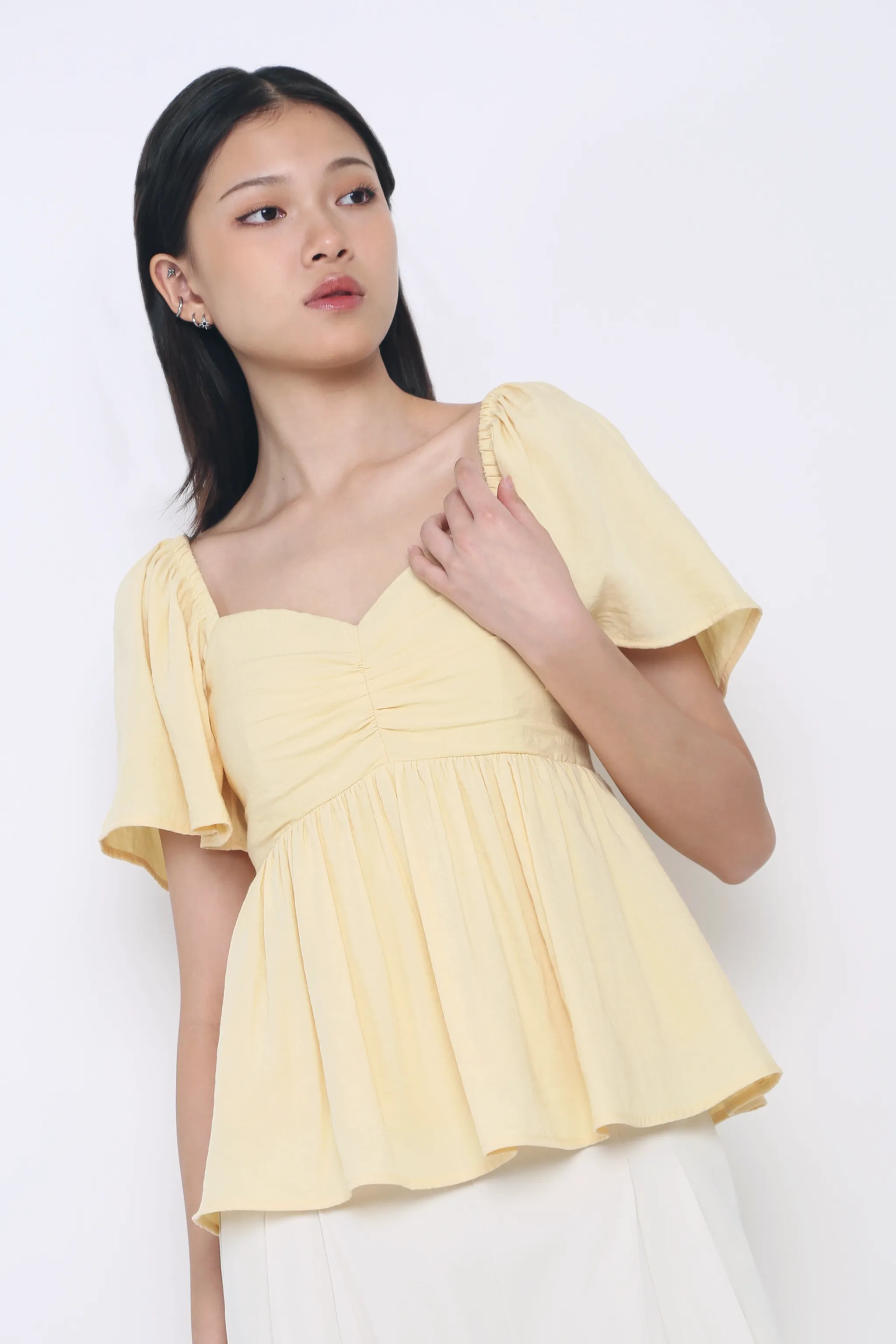 ConvertibleStyle Stain Repellent Coating Ceci Sweetheart Babydoll Top Sunshine Yellow