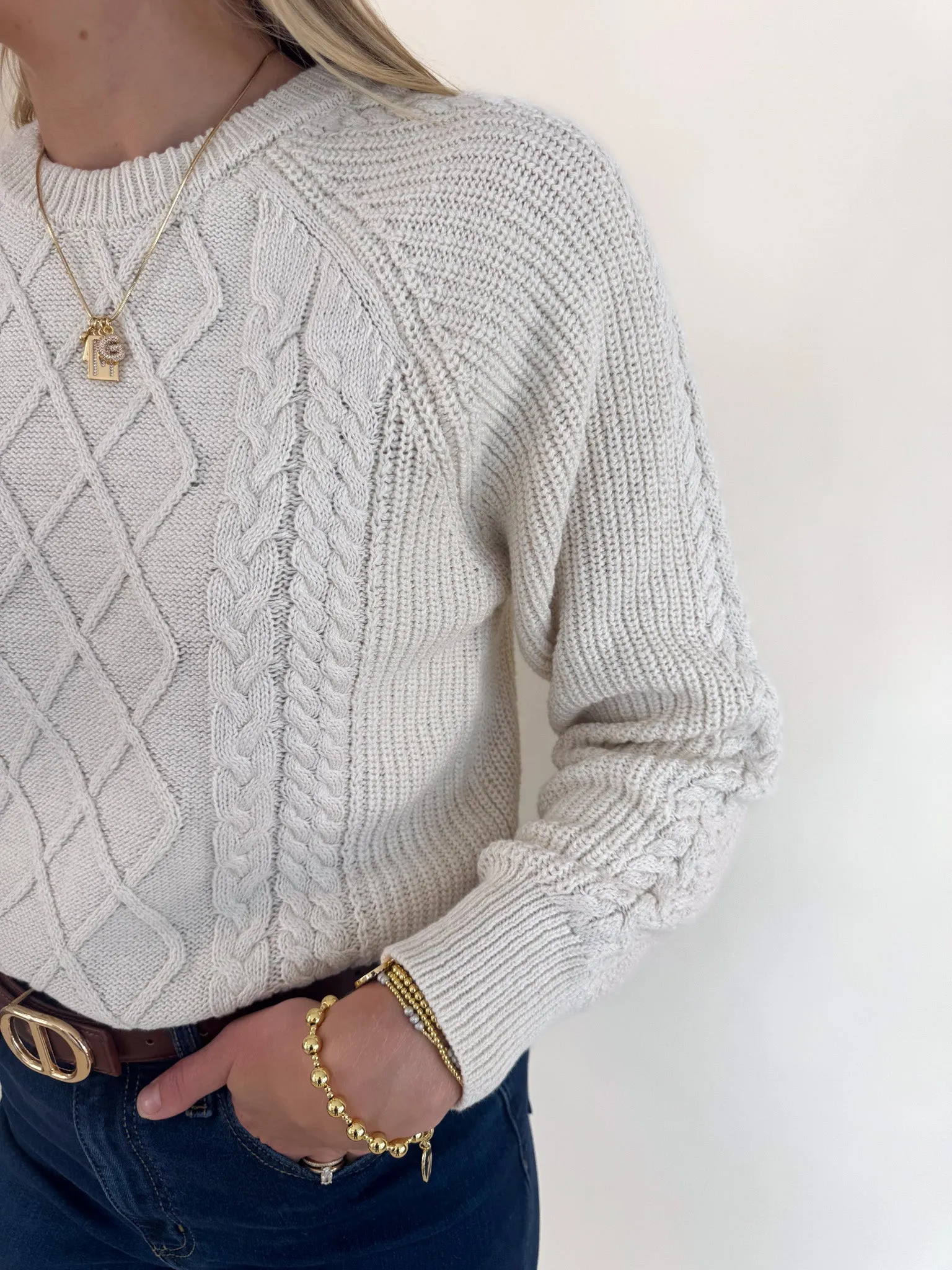 Light Warmth Breathable layers Chalk Cable Popover Sweater