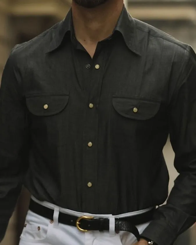 Charcoal Denim Chambray Western Shirt Smart Layering