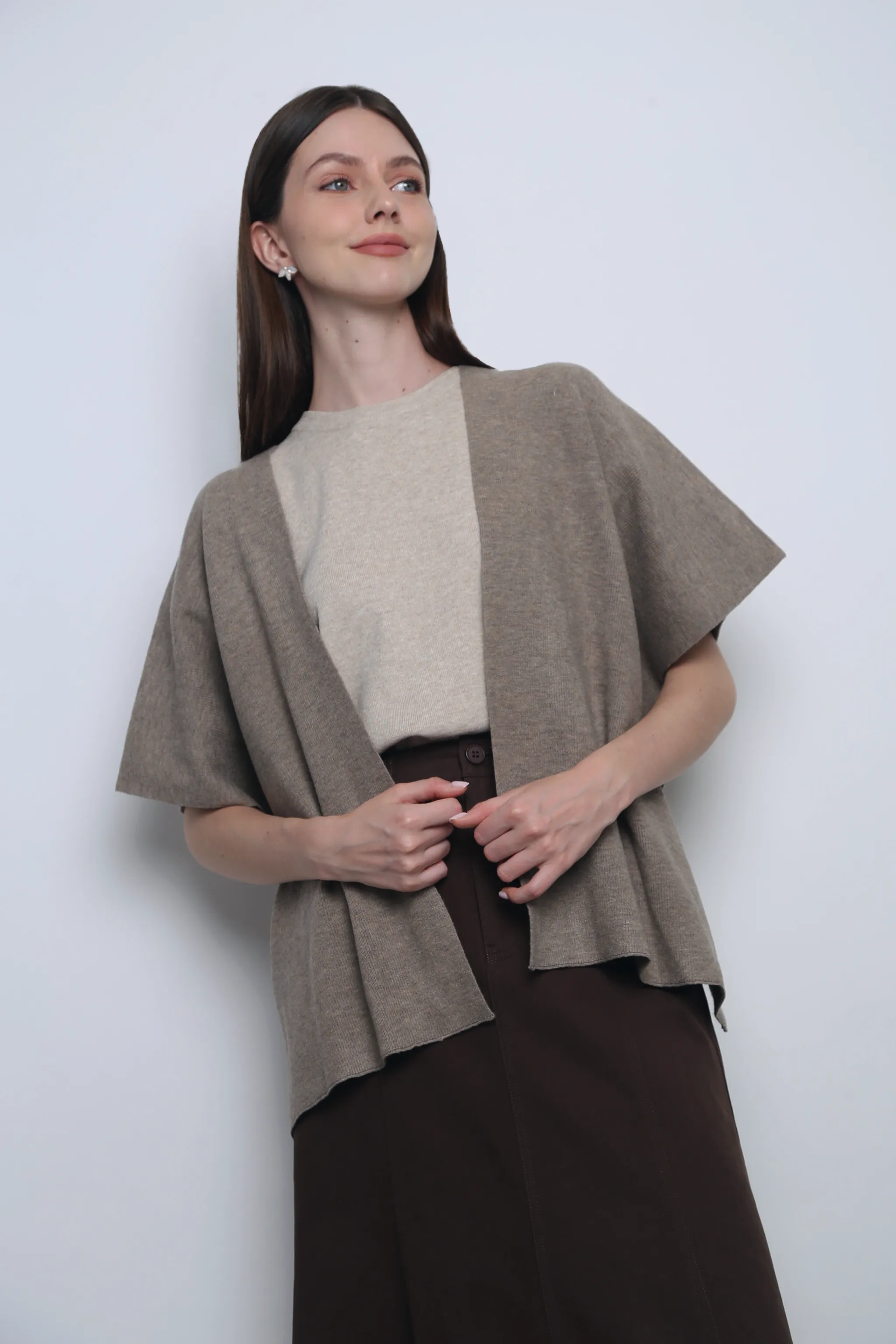 Chate Drape Cardigan Taupe (Restock) CompressionSupportWeave Stylish Hoodie
