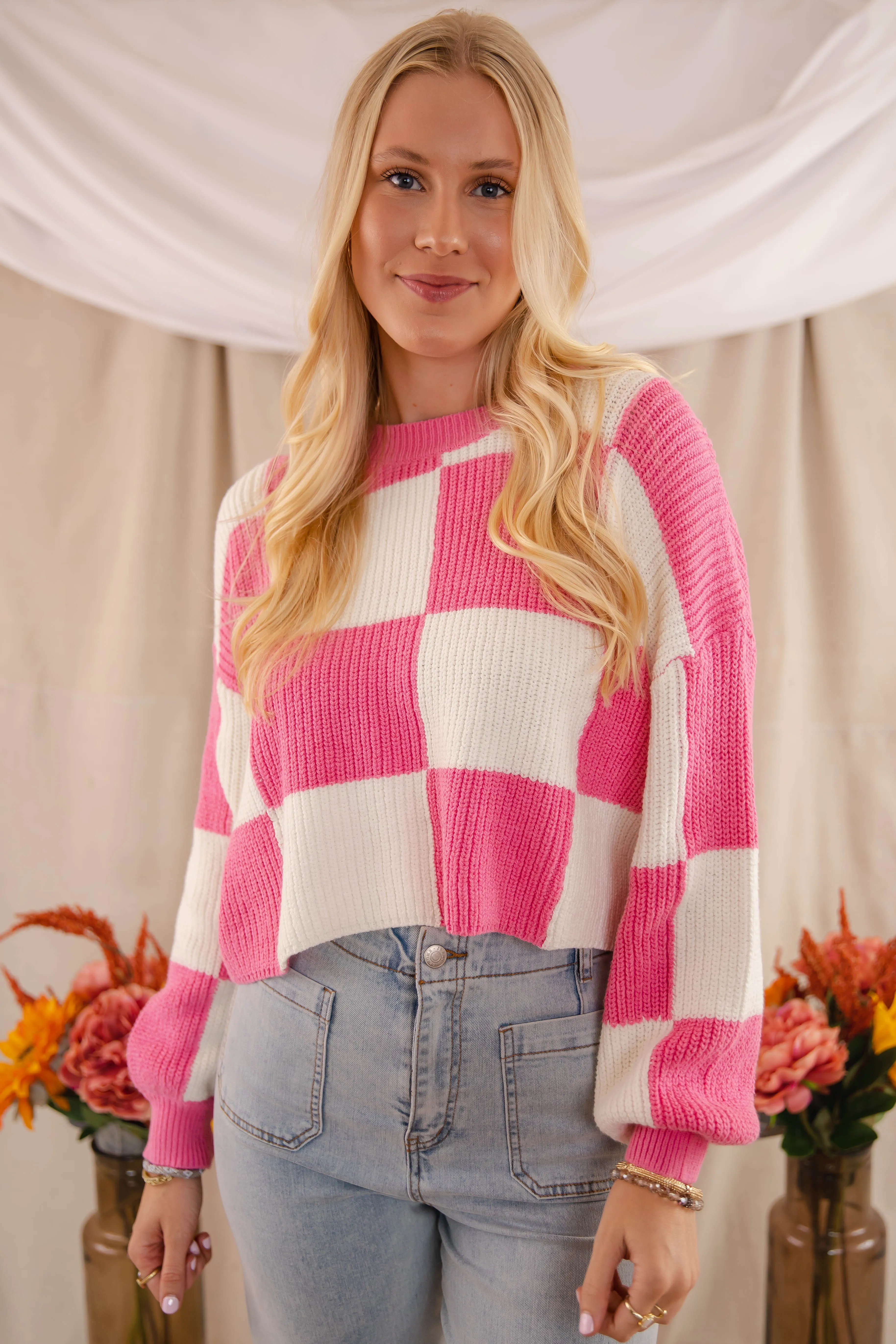 Checking Off the Boxes Sweater-Pink Snuggle Style Breathable Layer Fit