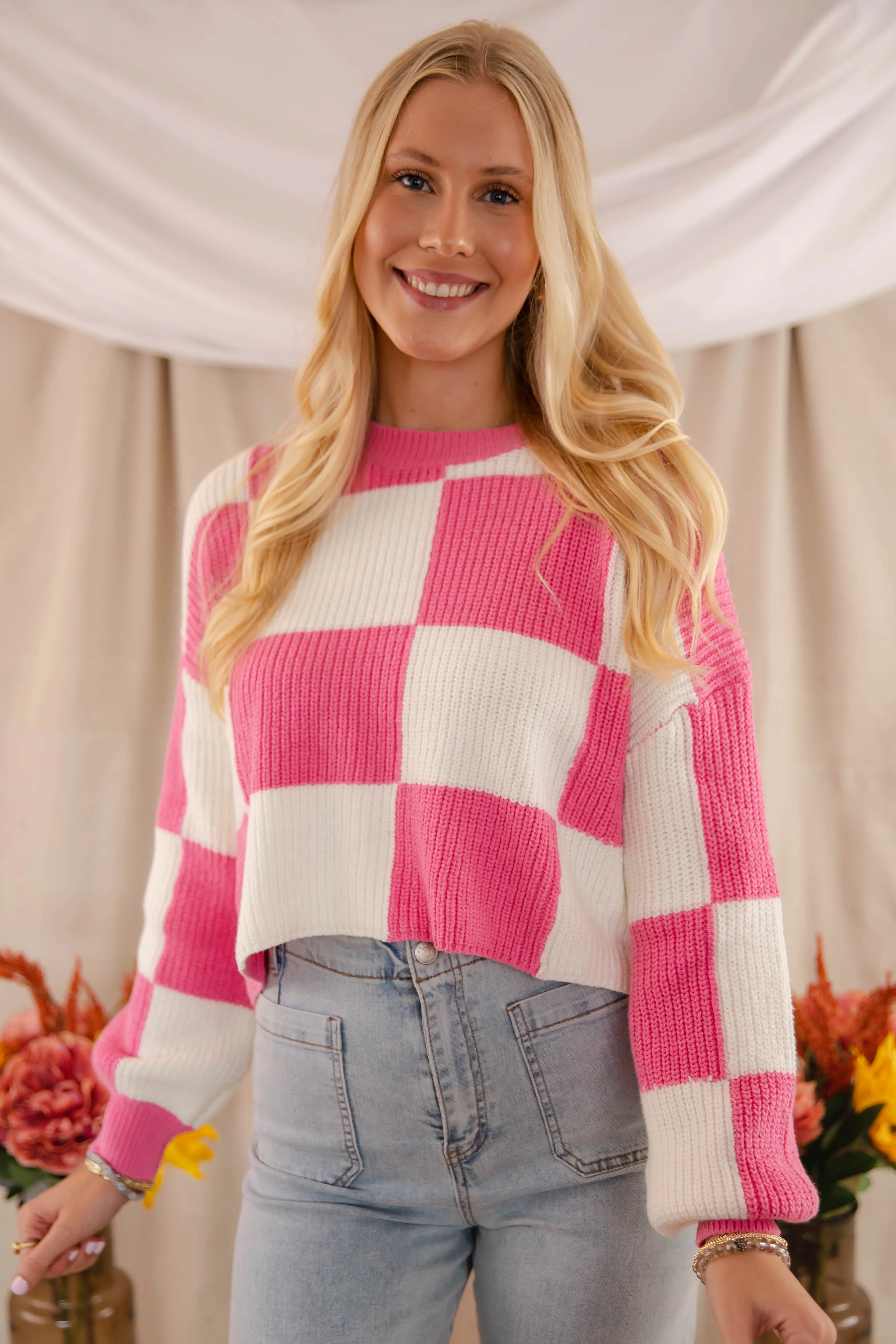 Checking Off the Boxes Sweater-Pink Winter Cozy Layered Fashion