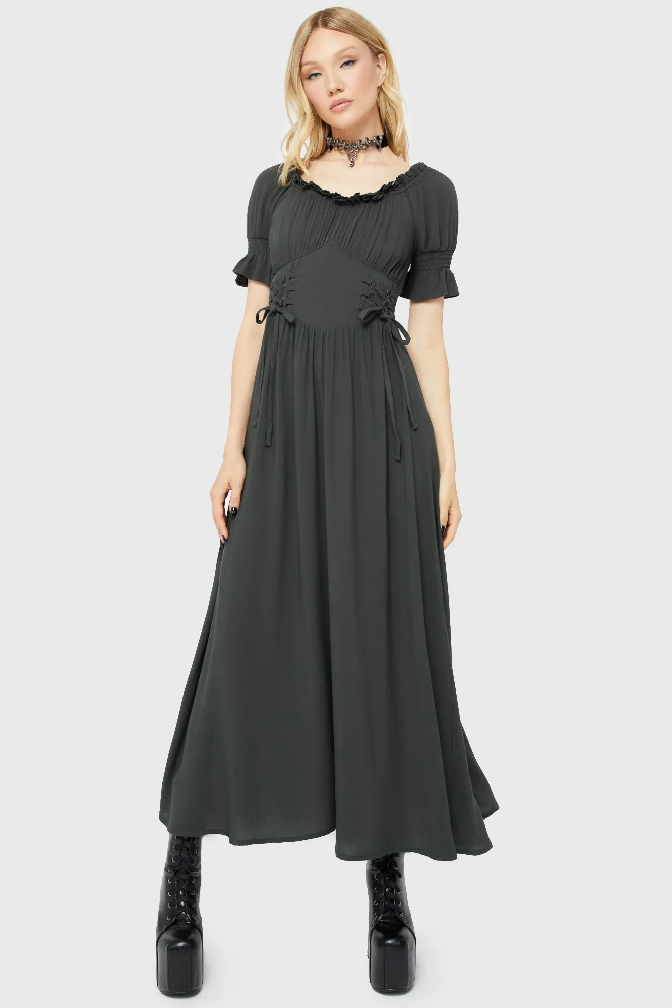 Dainty Finish Light Mood Jocasta Maxi Dress Short Sleeve [GREEN]