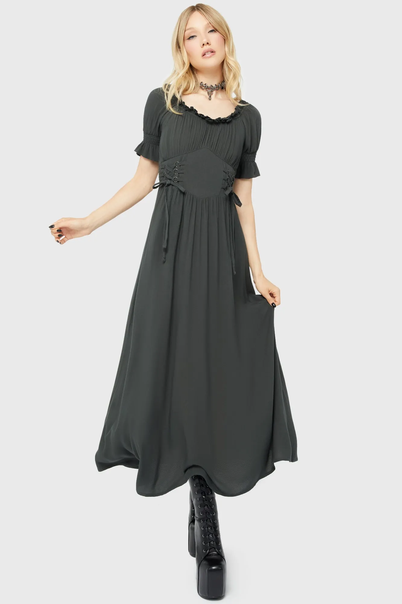 Chic Tailoring Design Color-Blocked Jocasta Maxi Dress Short Sleeve [GREEN]