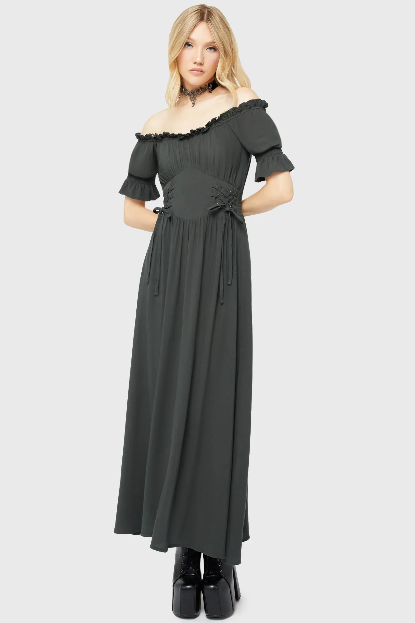 Jocasta Maxi Dress Short Sleeve [GREEN] Office Cool Hidden Pocket