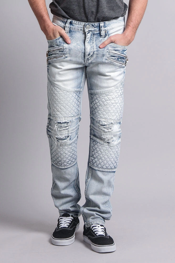 Comfort Flex Breathable Motion Quilted Ripped Washed Biker Jeans