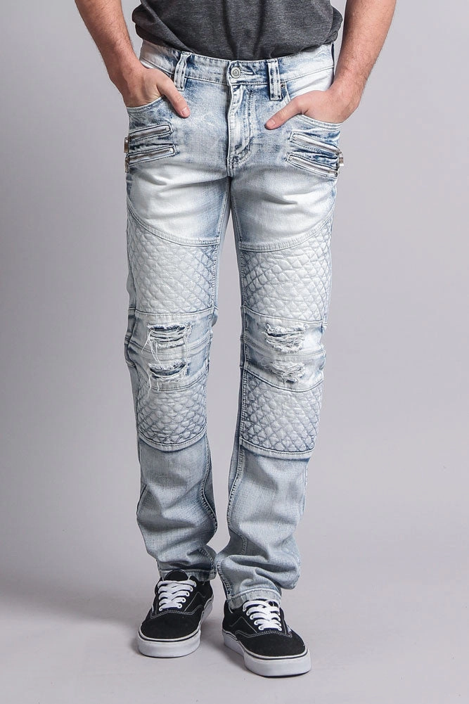 Fashionable Appeal Slim Fit Wear Quilted Ripped Washed Biker Jeans