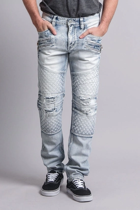 Flatlock Seams Multipurpose Design Quilted Ripped Washed Biker Jeans