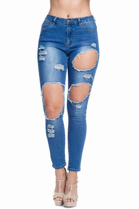 Women's High-Rise Holey Ripped Skinny Jeans Sleek and Soft