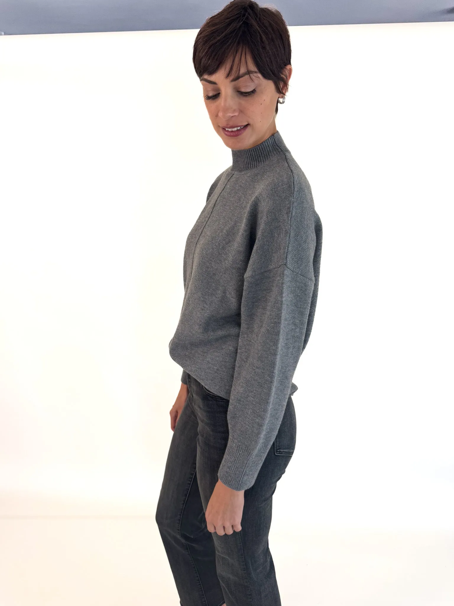 Trendy Layers Comfy Vibes Carmen Mock Neck Sweater- Charcoal