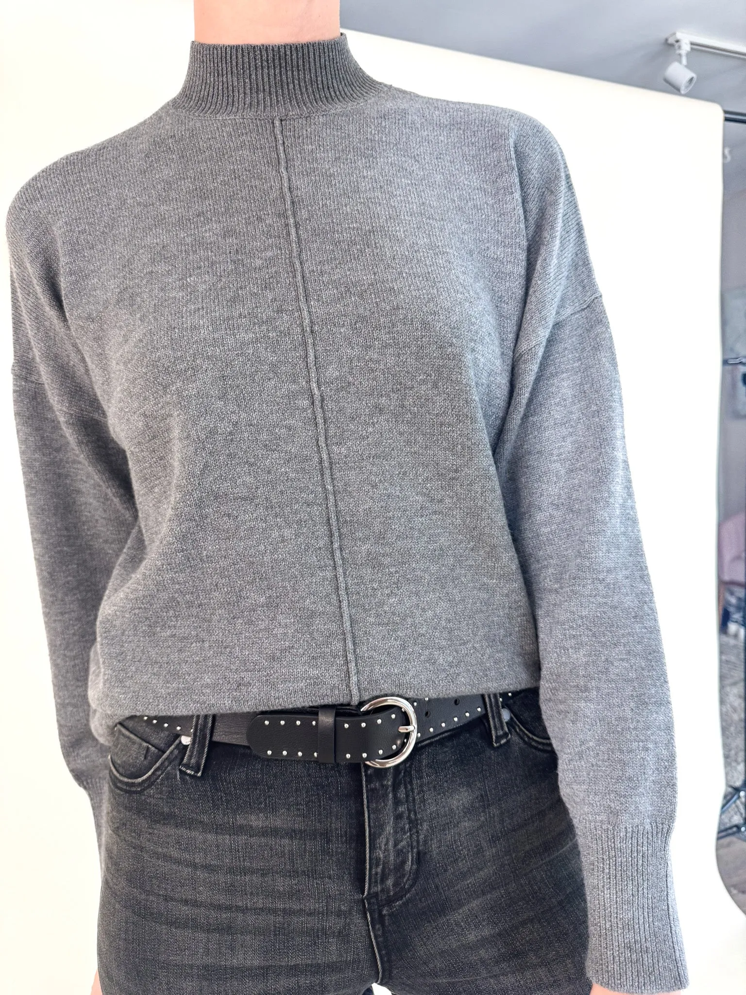 Carmen Mock Neck Sweater- Charcoal Thermal Insulation Design