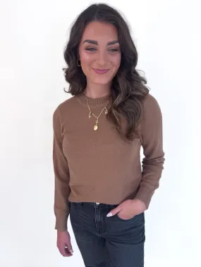 Easy Movement elastic waistband Classic Crew Cozy Sweater- Clay