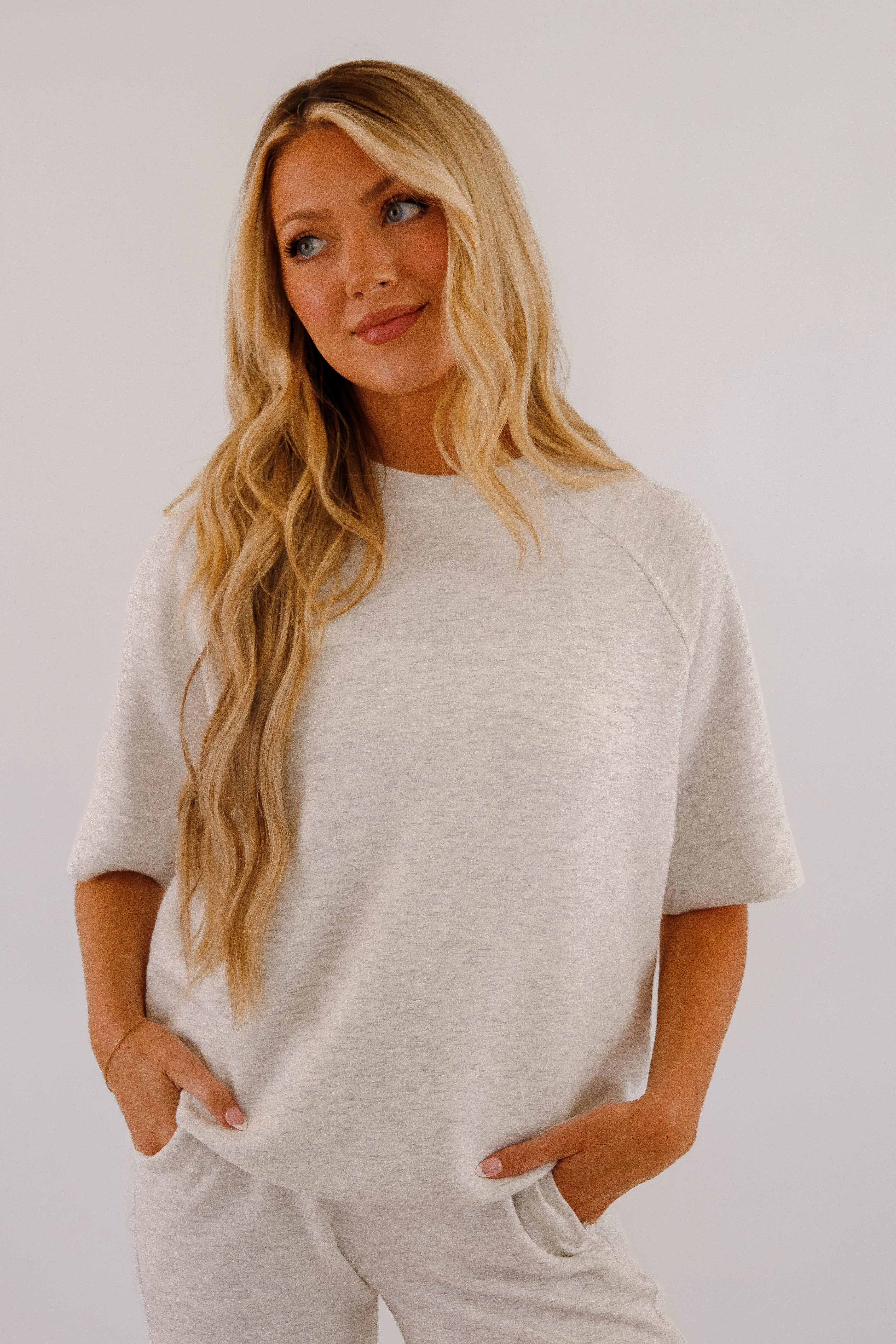 Perfect Wear Turtleneck All The Energy Short Sleeve Pullover-Heather Grey
