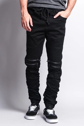 Scrunch Stacked Biker Twill Jogger Pants All-Purpose Comfort Flat Lock Stitching