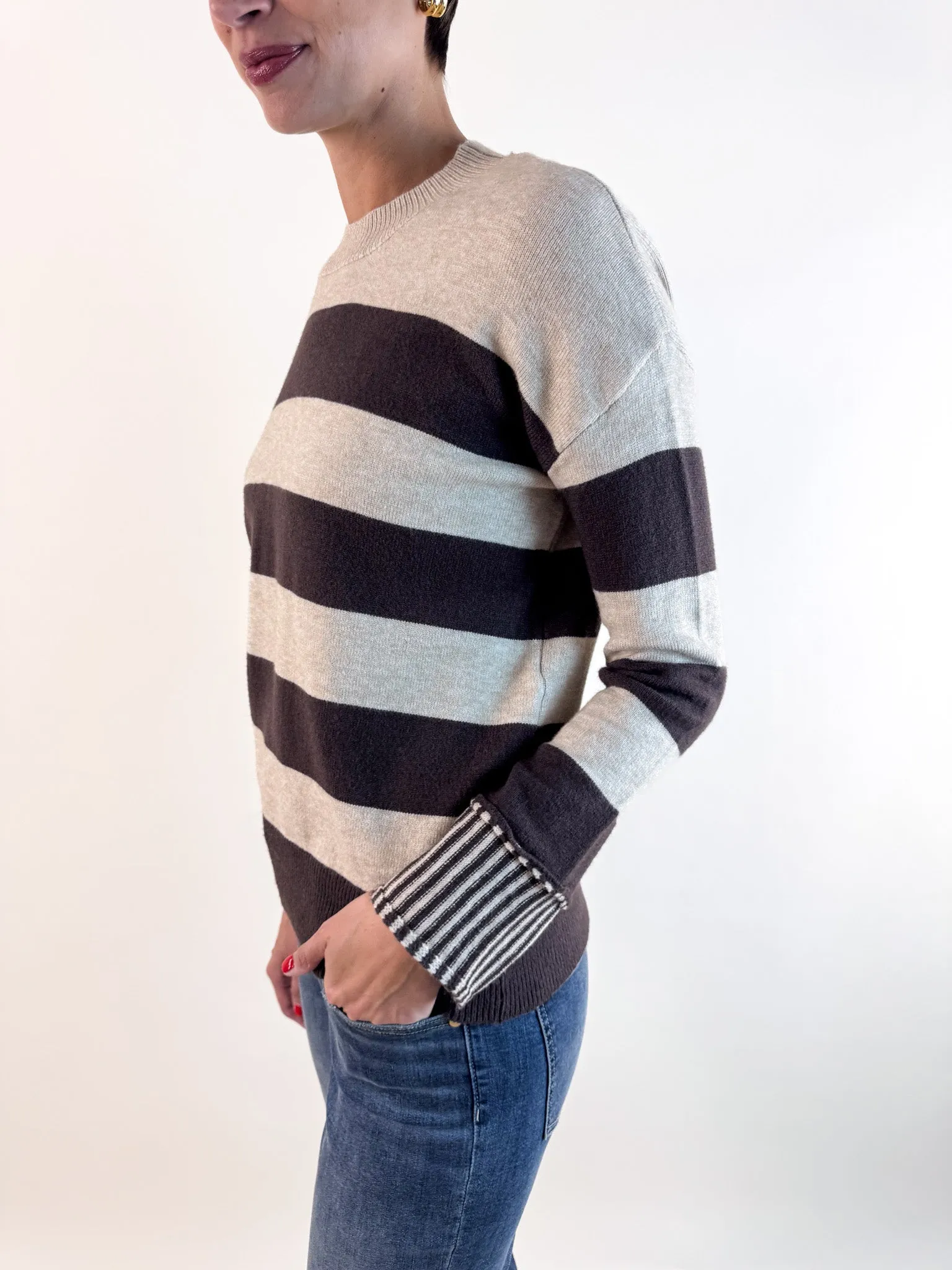 Premium Comfort Versatile Knit Chocolate Striped Sweater