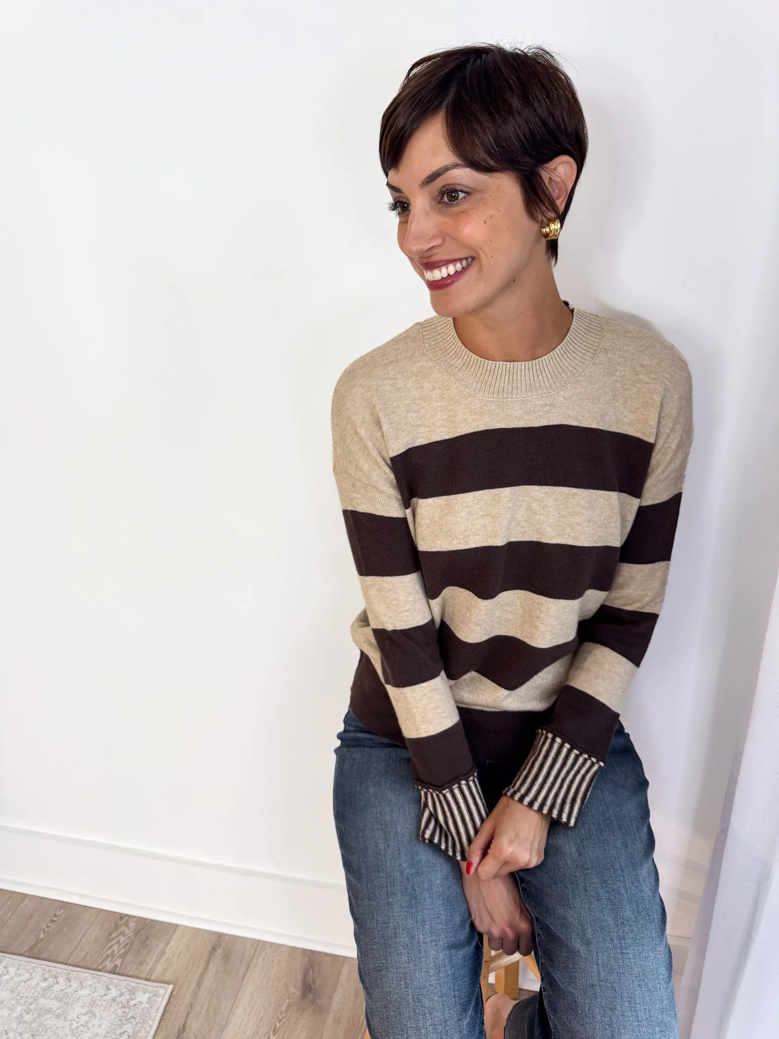 Chocolate Striped Sweater Eco Friendly Knitwear