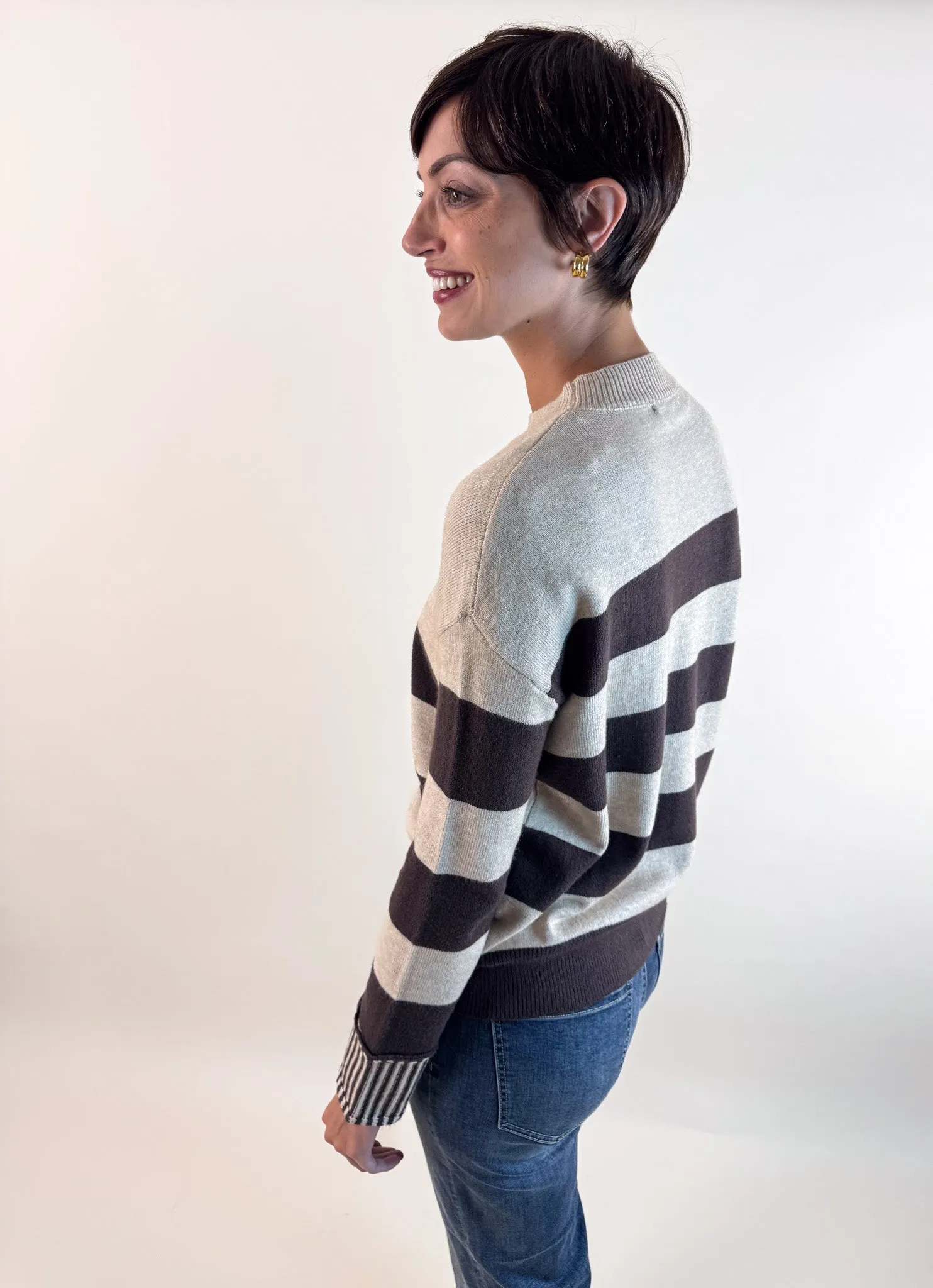 Chocolate Striped Sweater Stylish Everyday Wear Chilly Weather Wear