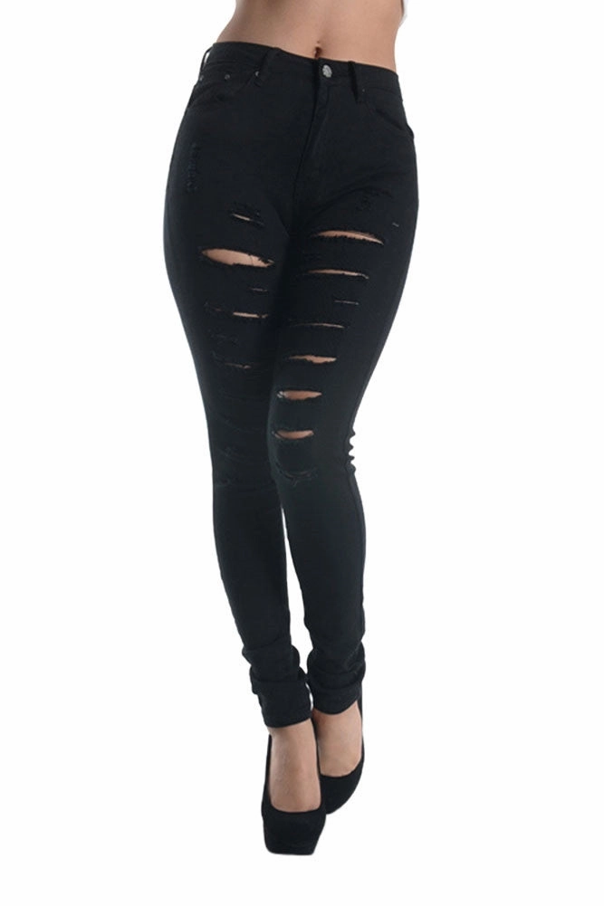 SoftCottonBlend High Rise Destroyed Skinny Fit Jeans