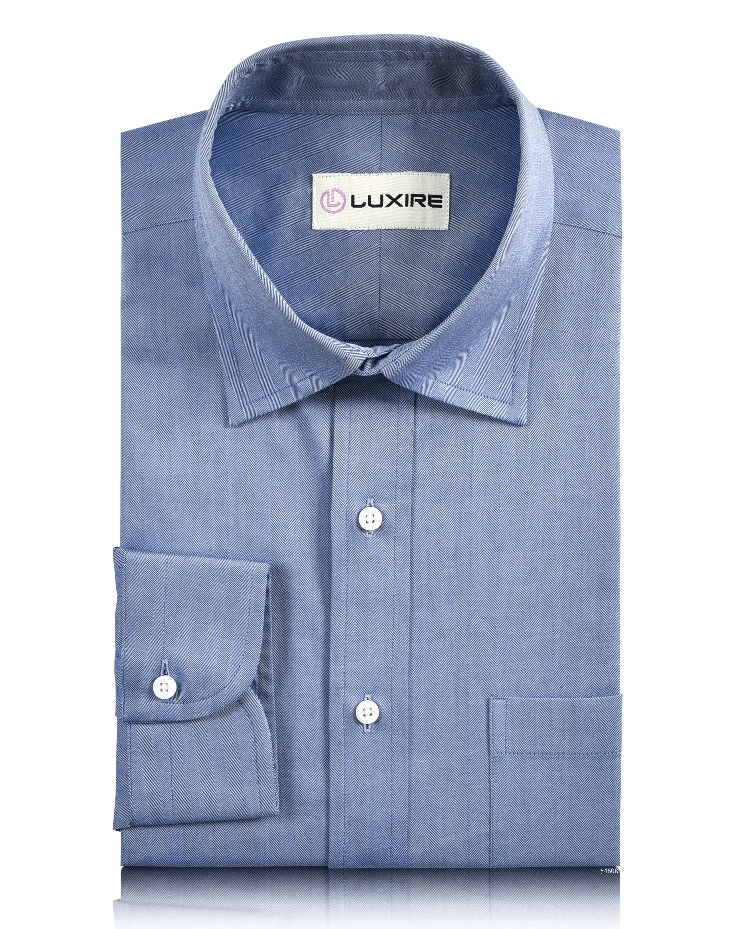 Classic Blue Herringbone Shirt Handcrafted Detail