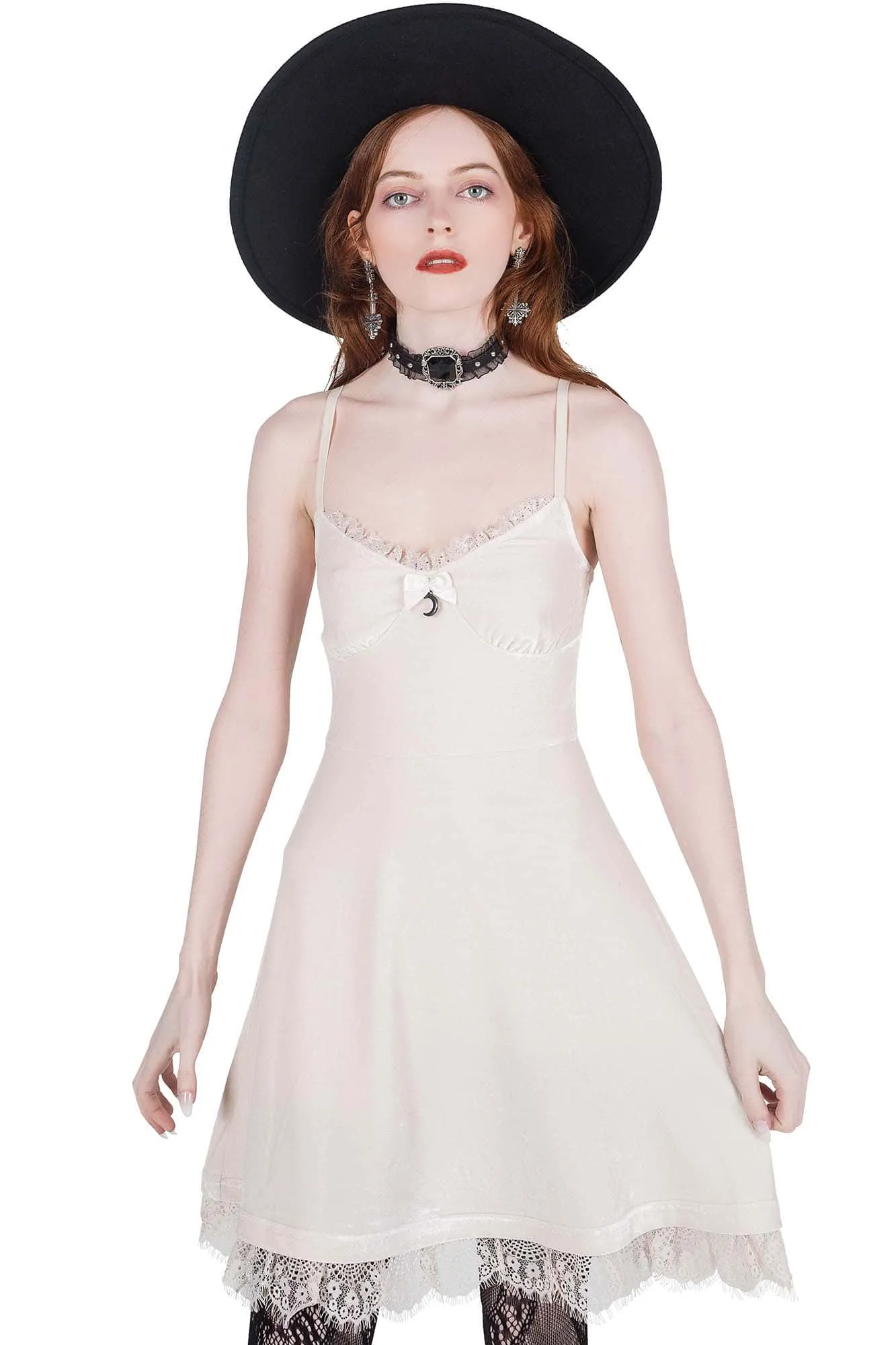 Moonstruck Velvet Skater Dress [Ivory] Stylish Touch All-Day Fit