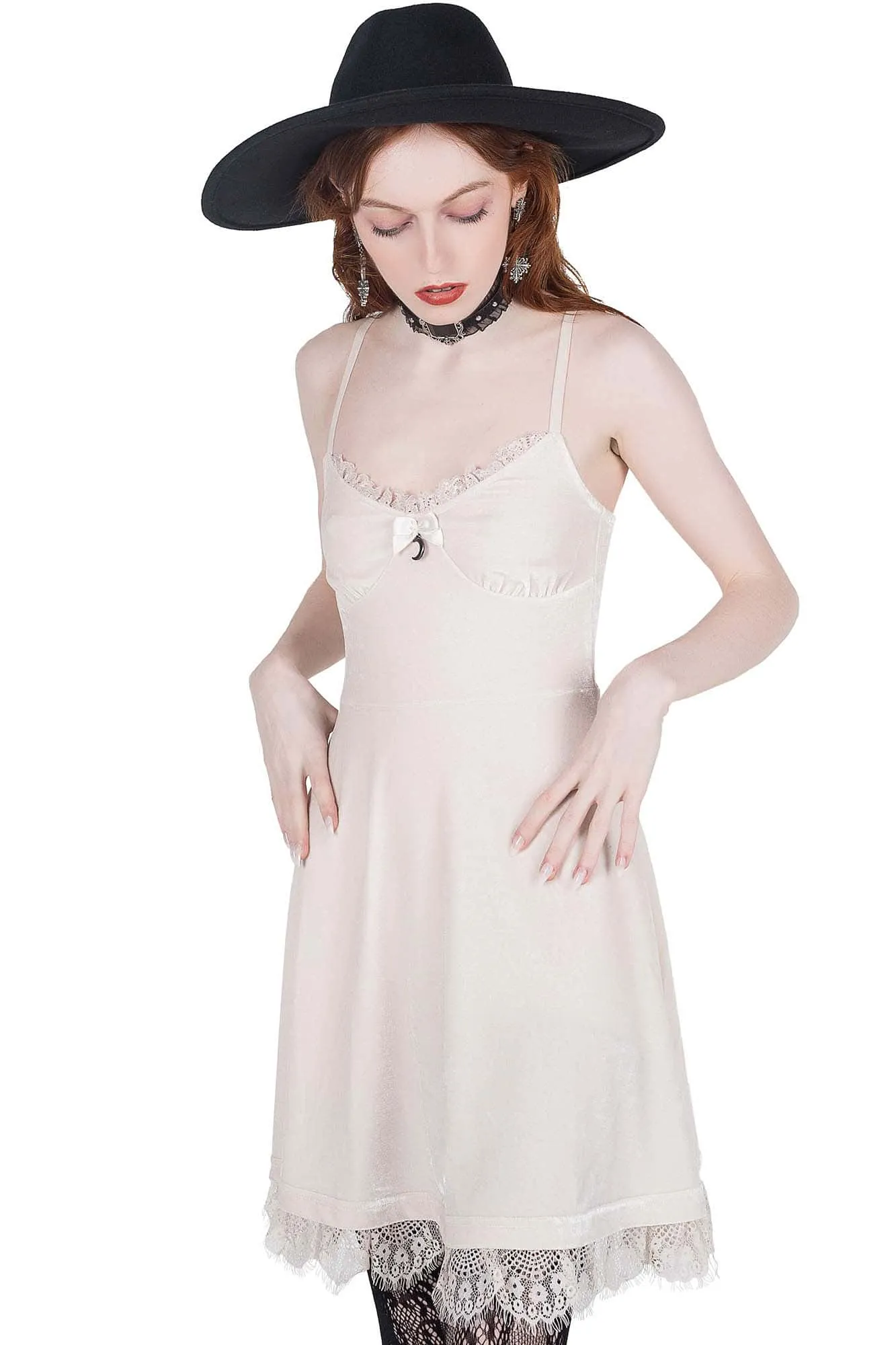 Moonstruck Velvet Skater Dress [Ivory] Playful Twist