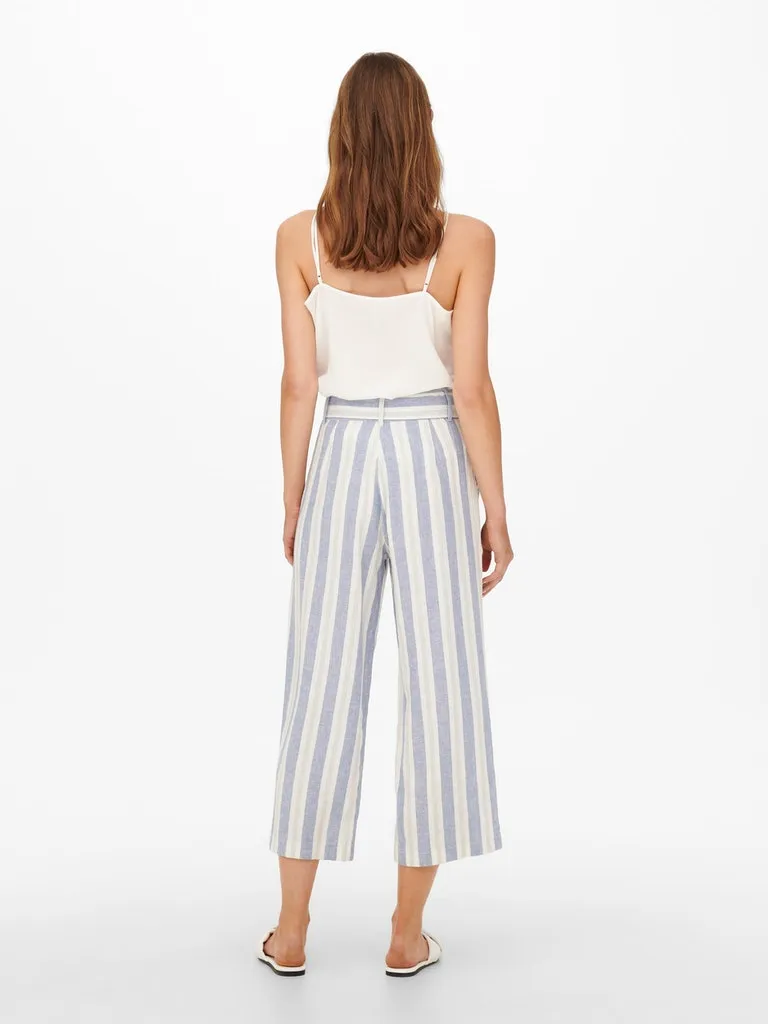 Caro High Waist Linen Blend Culotte Pants Unfaded Hemline