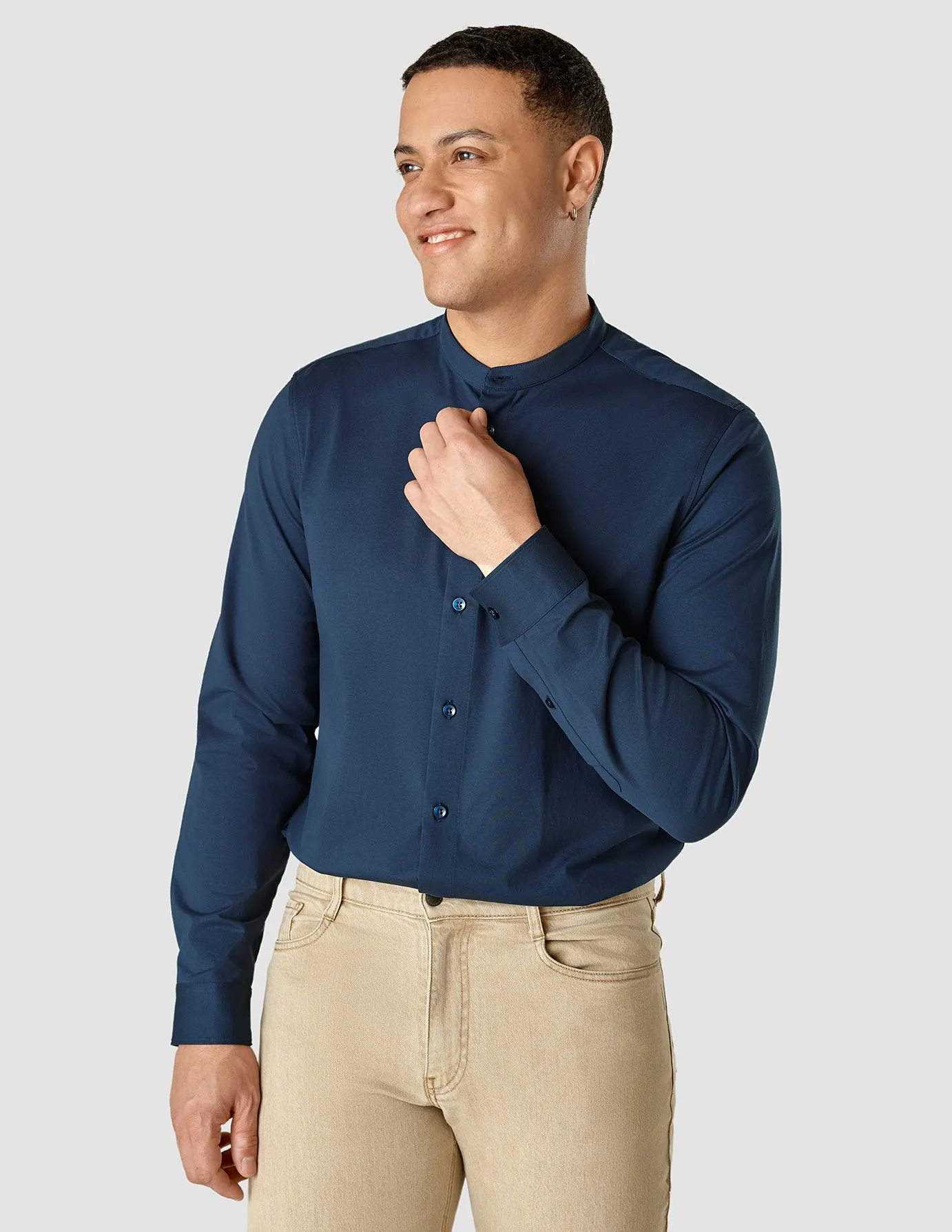Classic Shirt Mandarin Collar Navy Street Style Youthful Appeal