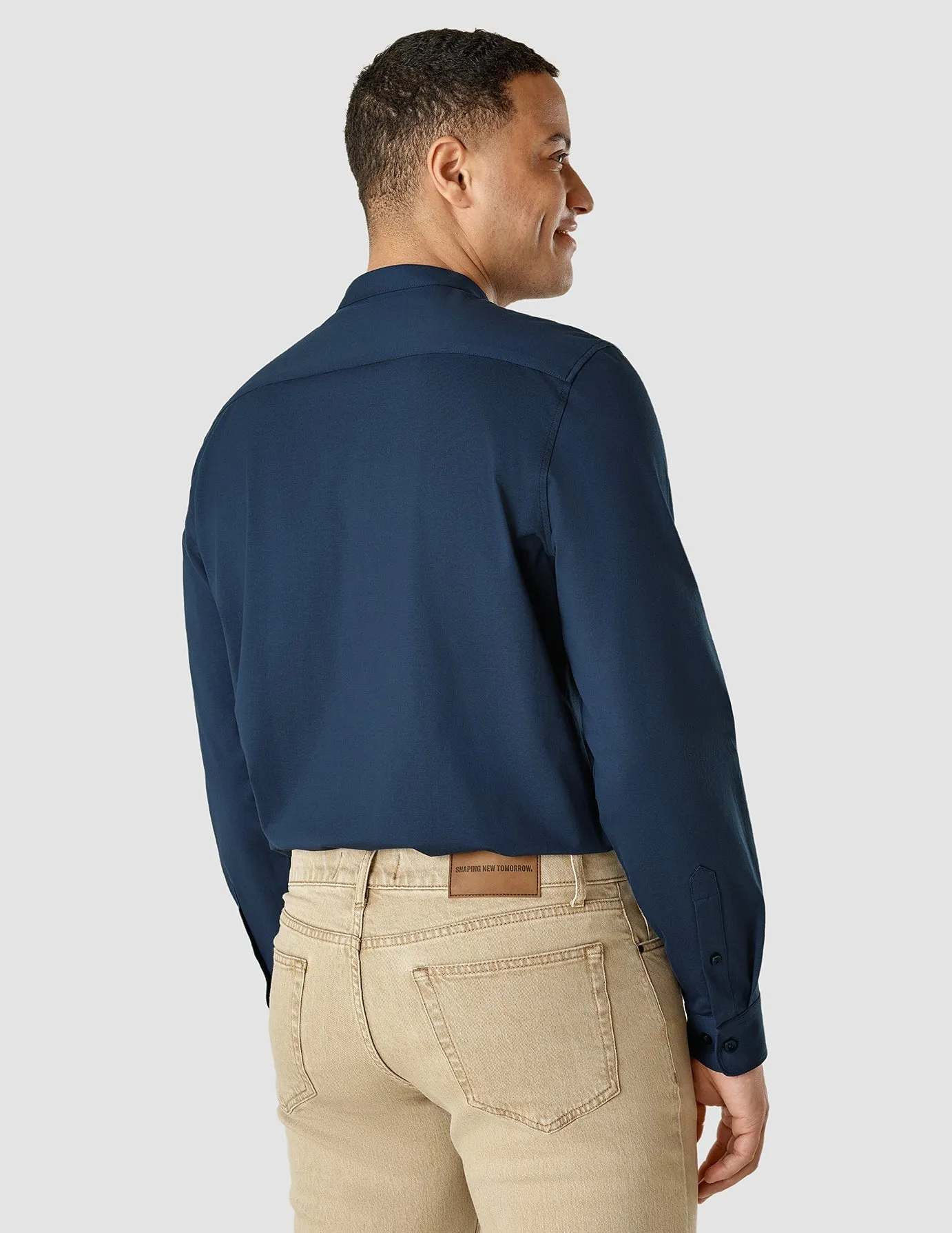 Functional Pocket Classic Shirt Mandarin Collar Navy