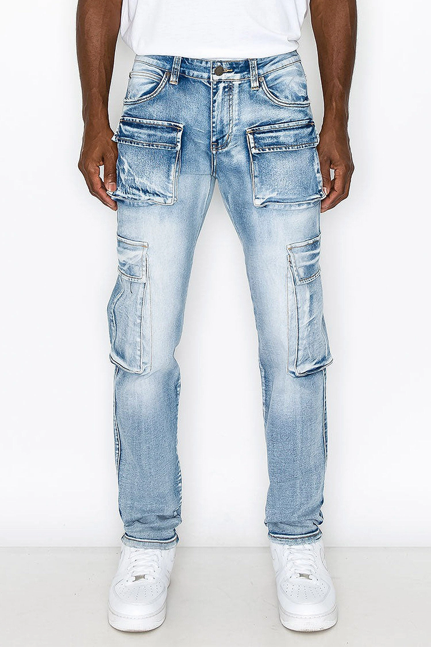 Sleek Cut Utility Cargo Multi Pockets Denim Jeans