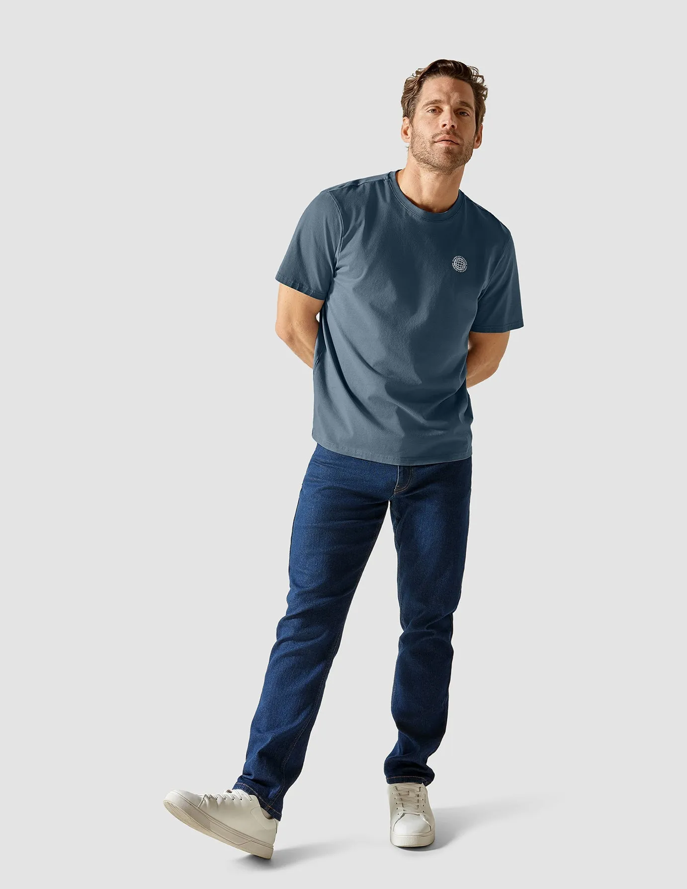 Supima T-shirt Box Fit Globe Blue Mirage yoga clothing