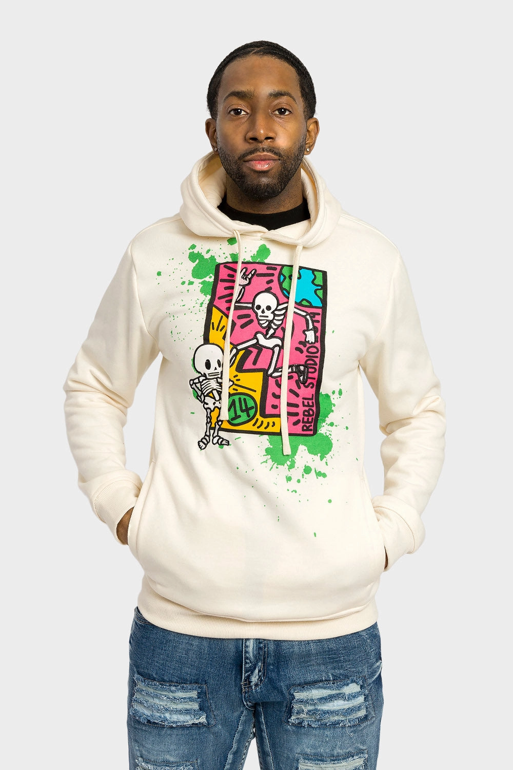 Comfort Stretch Fabric Skeleton Party Pullover Hoodie