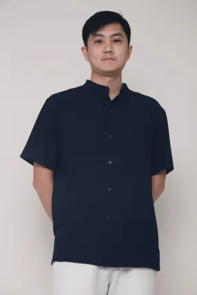 Ethically Sourced Yarn Office Look CNY Archie Band Collar Shirt Navy