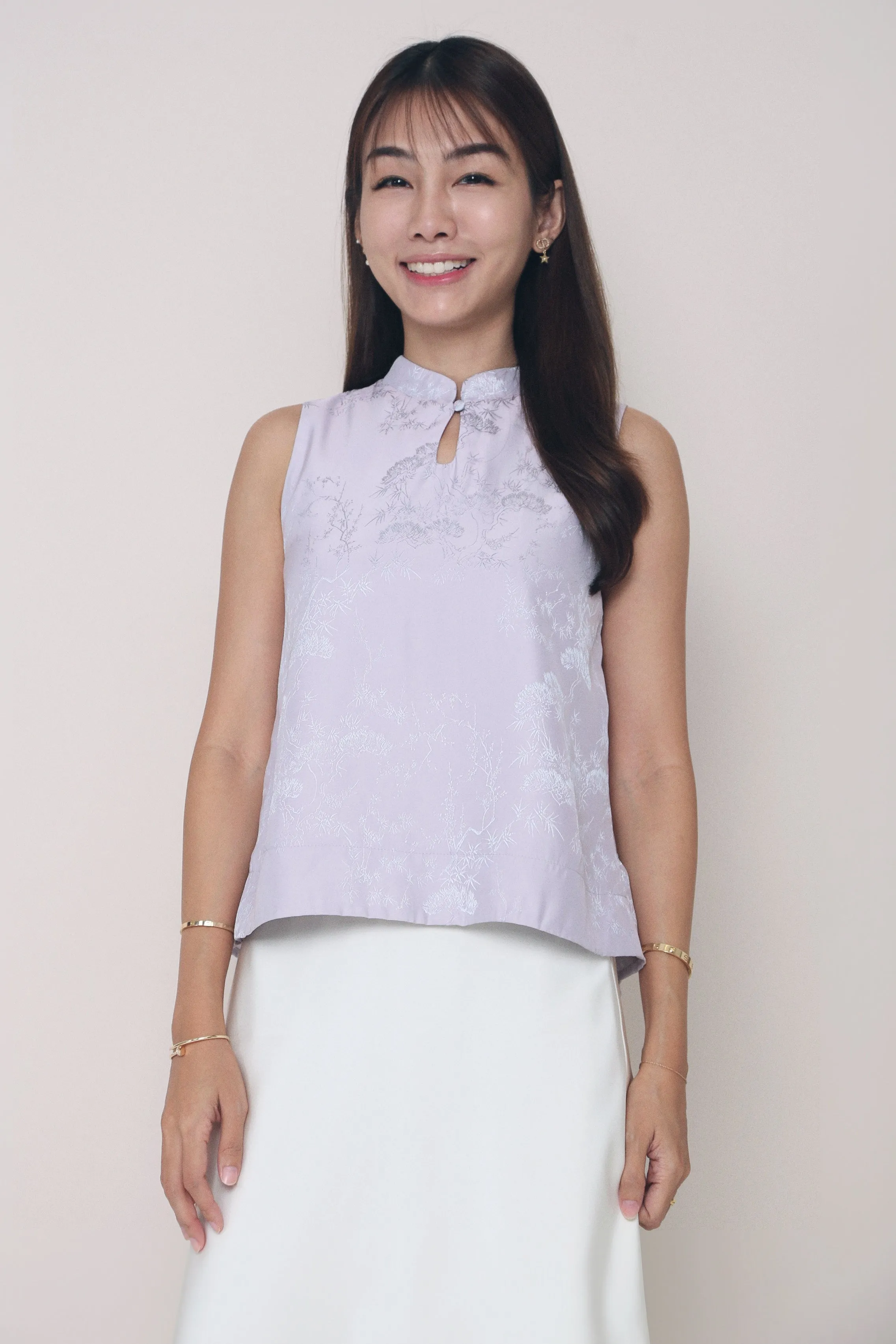 Wear Resistant Fabric CNY Evie Oriental Sleeveless Blouse Amethyst
