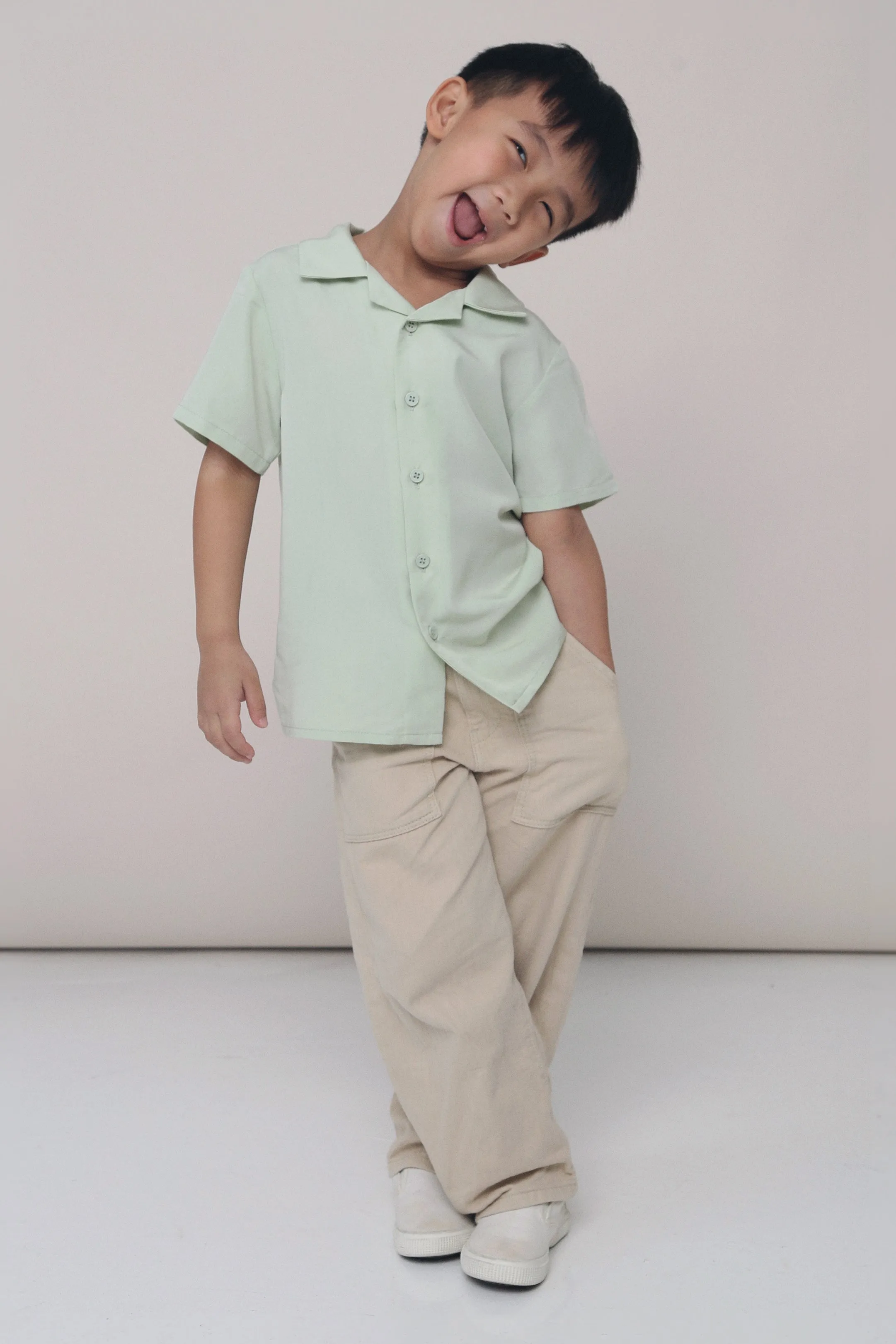 CNY MINI Harry Camp Collar Shirt Apple Mint Fitted Blouse